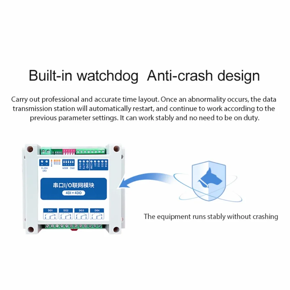 Moduli di rete I/O di controllo Modbus RTU 4DI+4DO con porta seriale RS485 MA01-AXCX4040 per installazione su guida DIN 8~28V CC Watchdog IoT