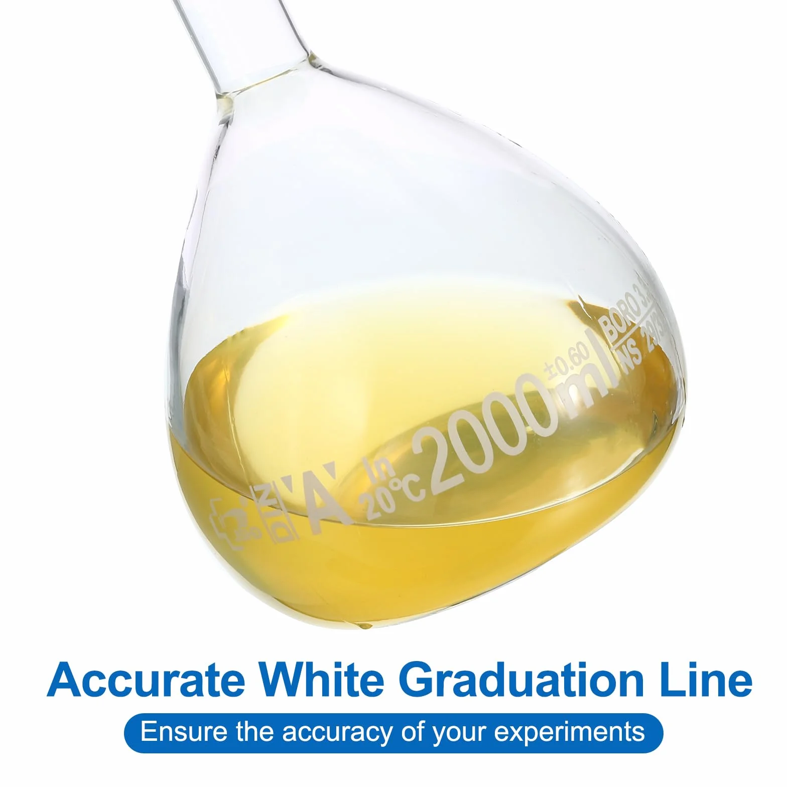 PATIKIL Matraccio Tarato 2000ml Matraccio Graduato 3.3 Vetro Borosilicato Graduato Volumetrico Misura Flacone con Spina Tappo Tolleranza 0.6ml per Laboratorio Esperimento Trasparente