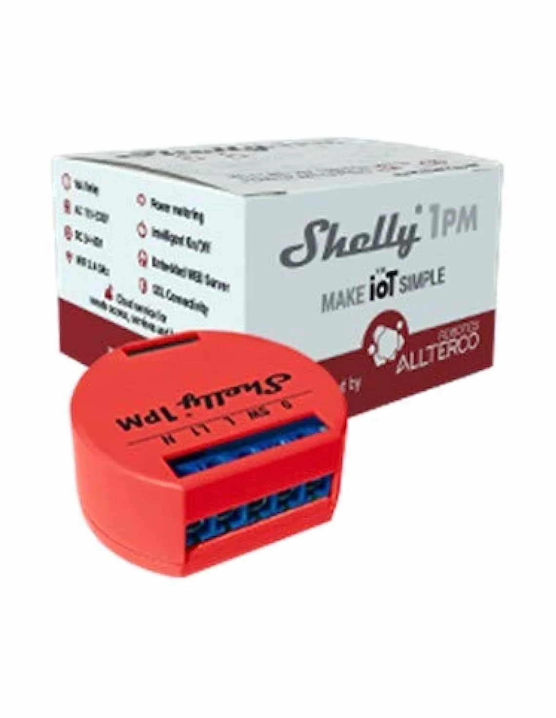 Shelly 1 PM Interruttore Relè Wi-Fi con Wattometro per Controllo Circuito Elettrico, potenza Massima 3.5 kW, Compatibile con Amazon Echo e Google Home, Rosso