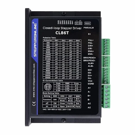 STEPPERONLINE Driver per motore passo-passo chiuso 0-8,2 A, 18-80 VAC/24-110 VDC | CL86T-V41, per motore passo-passo Nema 34