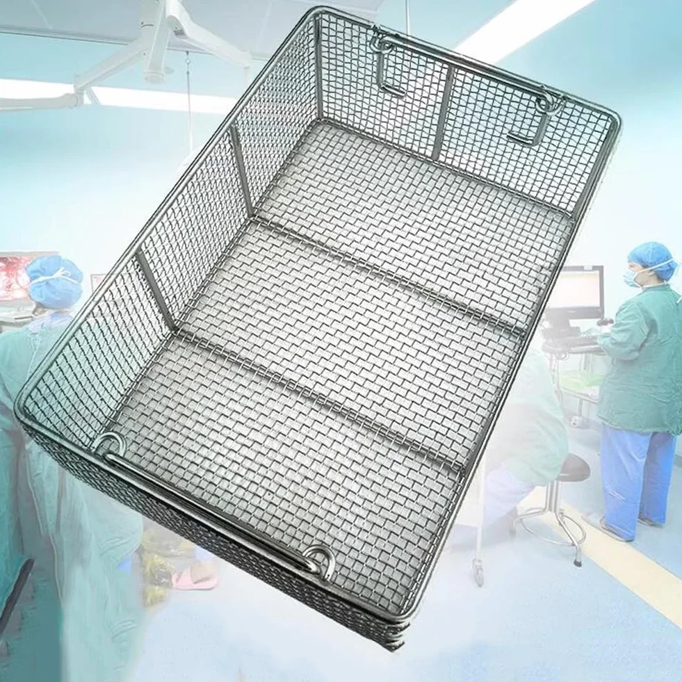 Vassoio per strumenti, cestello in rete, cestello perforato, cestello per disinfezione, vassoio per sterilizzazione di strumenti medici, per strumenti chirurgici, medici e odontoiatrici(35cm*25cm*7cm)