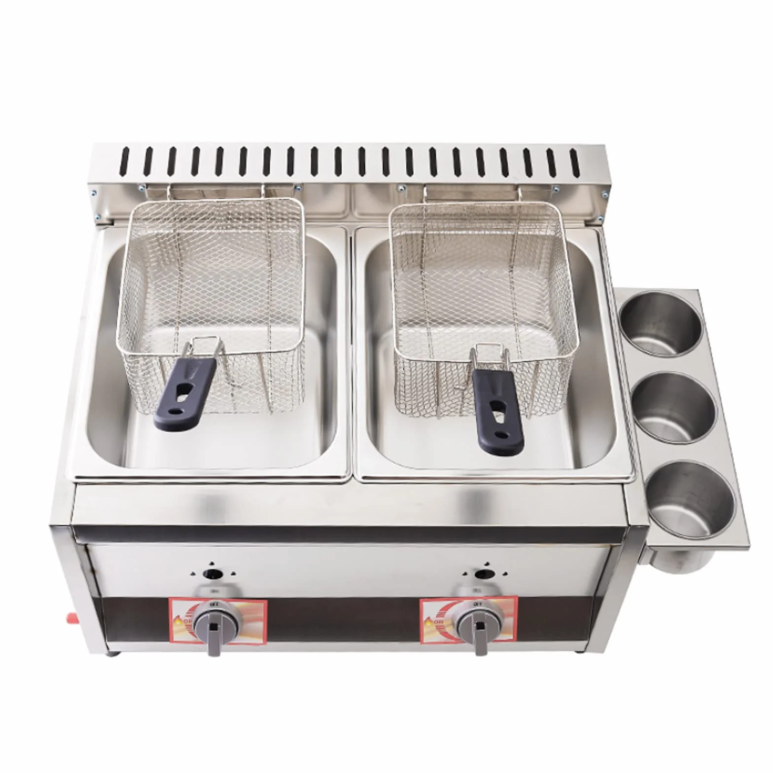 Deep Fryer Friggitrice a Gas a Doppia bombola da 20 Litri, friggitrice a Gas Professionale in Acciaio Inossidabile con Paletta per cestello per friggitrice da Cucina per Cucinare per la Famiglia