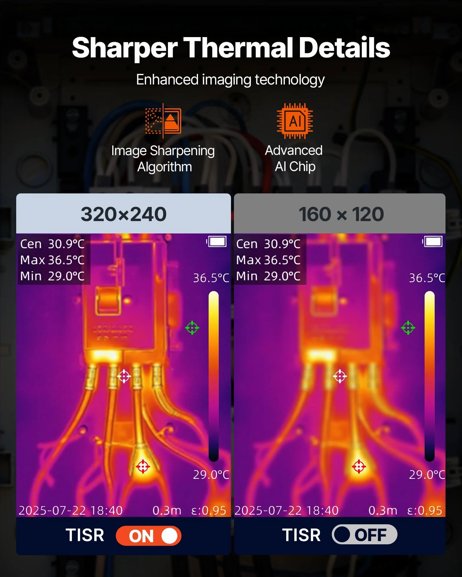 VEVOR Telecamera Termica, Risoluzione TISR Super 320 x 240, con Fotocamera Visiva da 2 MP, Risoluzione IR 160 x 120, Frequenza di Aggiornamento 25 Hz, da -20℃ a 550℃, 4 Modalità Immagine