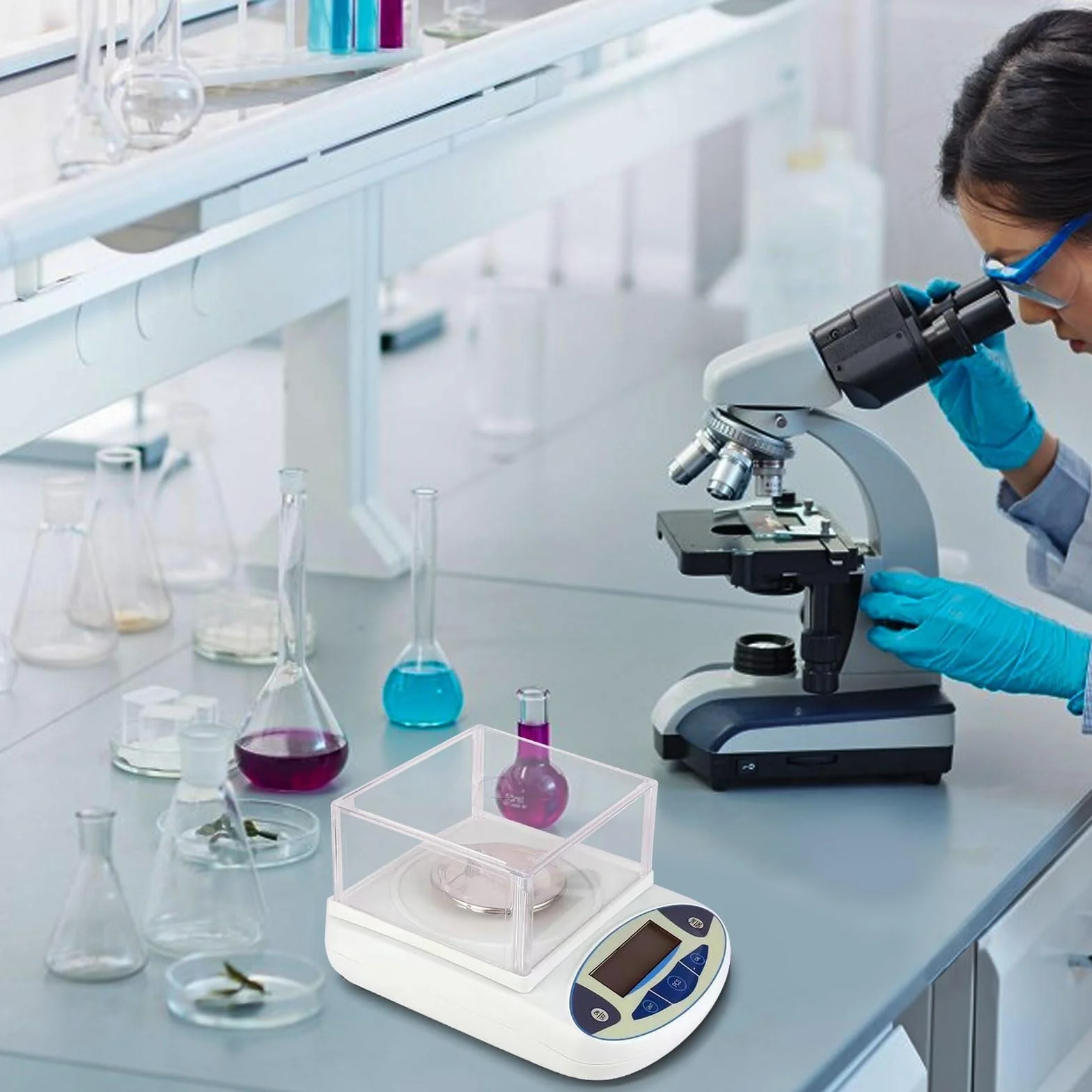 X&Z-XAOY Bilancia da Laboratorio 500g&0.001g Bilancia Elettronica Ad Alta Precisione Bilancia Analitica Digitale con Parabrezza E Peso Standard da 200 G Bilancia Scientifica Elettronica Accurata
