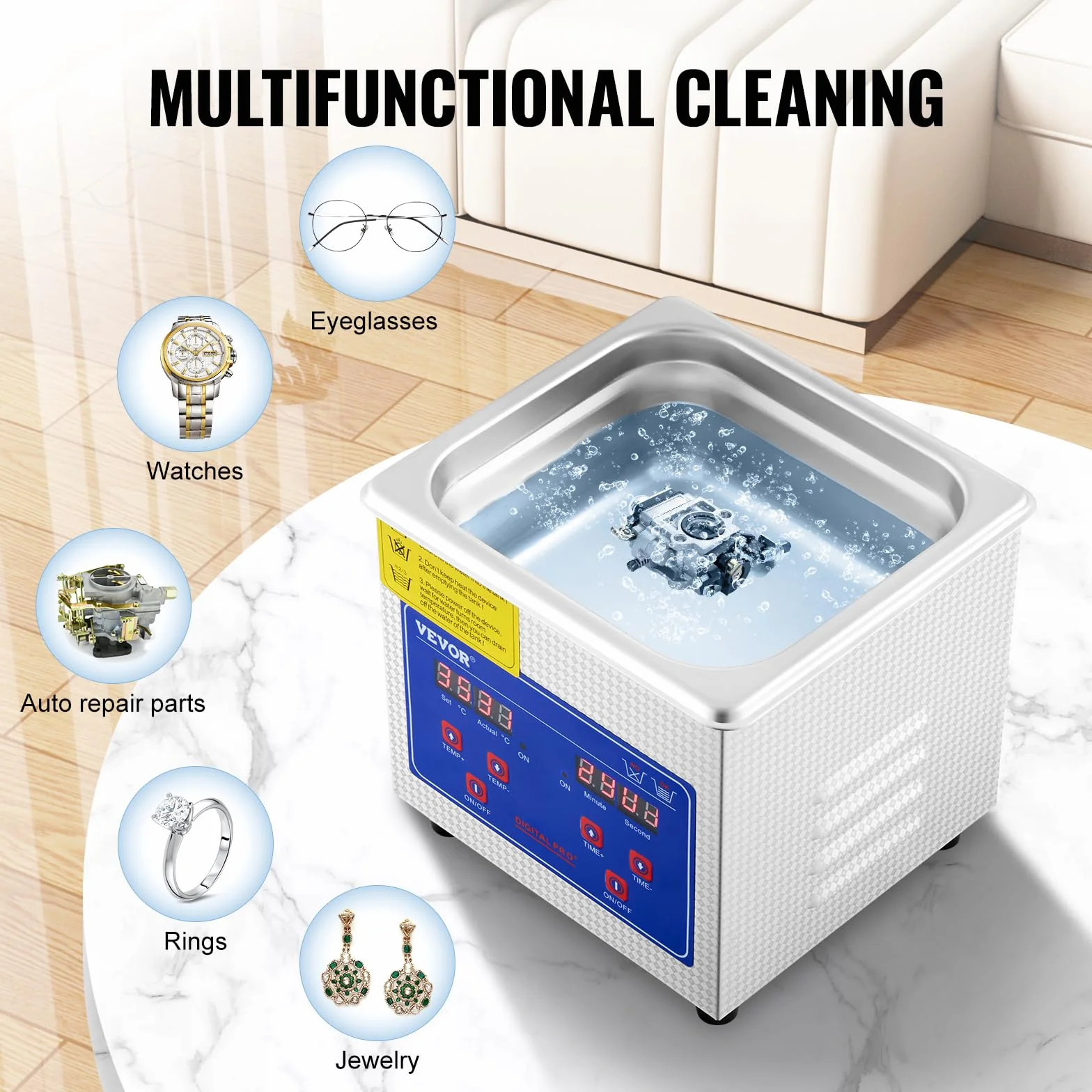 Pulitore ad Ultrasuoni 1.3L Macchina di Pulizia ad Ultrasuoni in Acciaio Inossidabile Timer Riscaldamento Digitale Pulizia di Gioielli per Uso Domestico Personale Commerciale