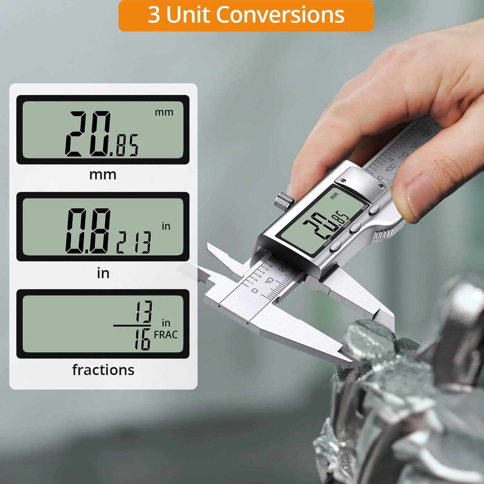 Neoteck Calibro Digitale 200mm / 8Pollice Elettronico Calibro a Corsoio Acciaio Inox Conversione Metrica/Inch/Frazioni Strumento Misurazione LCD per Lunghezza Larghezza Diametro Interno ed Esterno