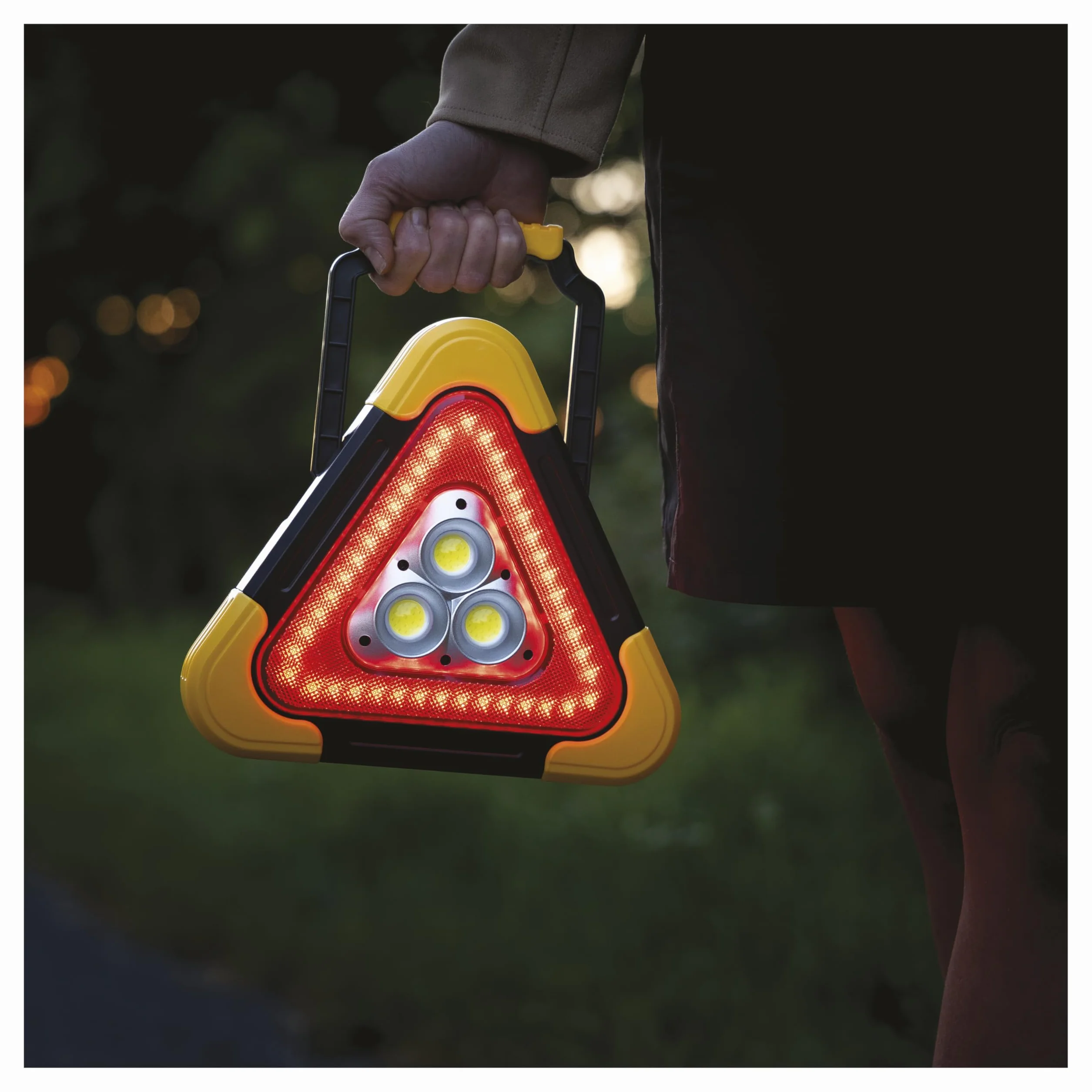 EMOS - Triangolo di avvertimento LED ricaricabile con 5 modalità di illuminazione incluse batteria e cavo di ricarica USB - Lampada di emergenza multifunzione con funzione power bank e indicatore LED
