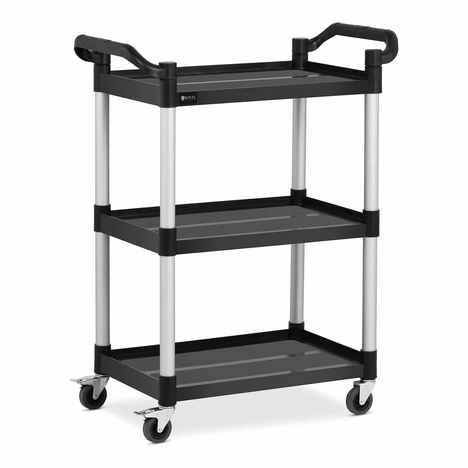 Royal Catering Carrello Portavivande Professionale Da Cucina In Plastica Carrello Di Servizio Ristorante RC-PSTB3800 (3 ripiani, 63 x 40 cm, 90 kg, Nero)
