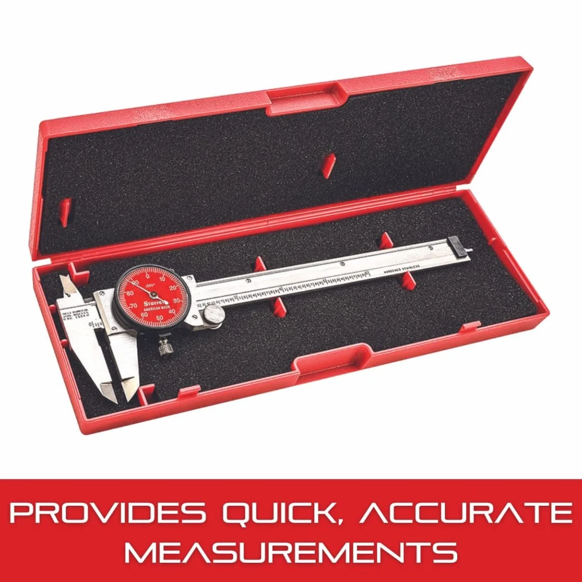 Starrett R120A-6 Calibro per quadrante, in acciaio inox, quadrante rosso, gamma 0-6" (0-150 mm), precisione metrica ± 0,02 mm (0,001"), risoluzione ± 0,02 mm (0,001")