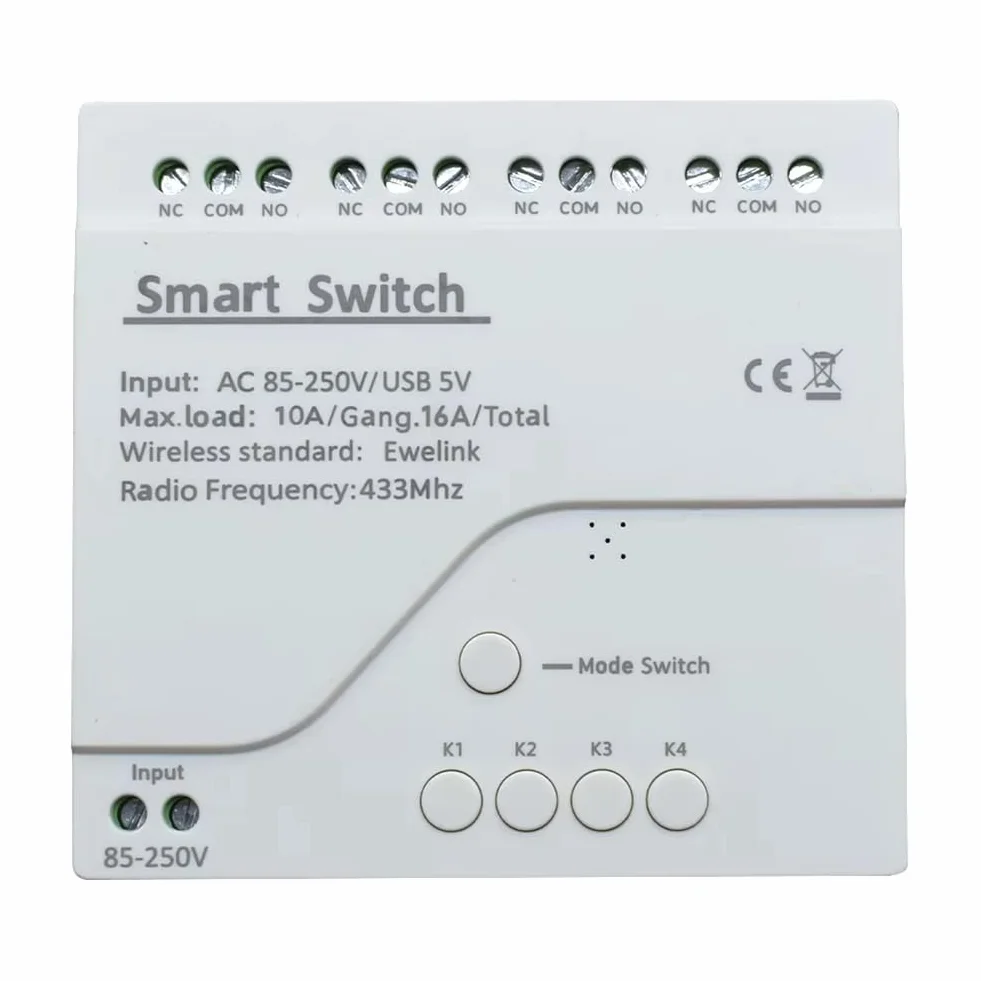 Modulo Relè 4 Canali WiFi Intelligente, Interruttore Remoto Intelligente WiFi 4CH con Controllo Remoto, Blocco Automatico, RF433