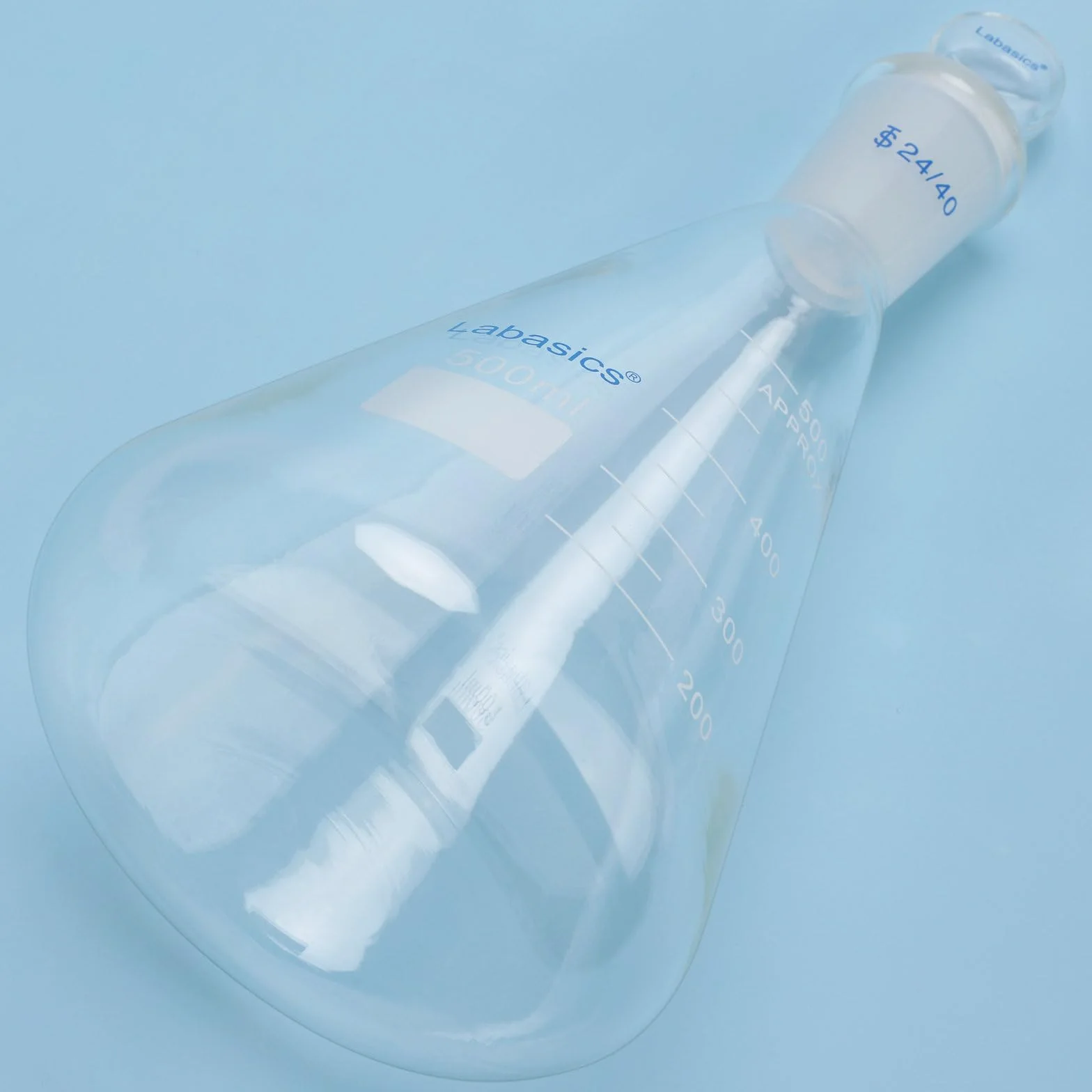 Labasics Flask Erlenmeyer in Vetro Borosilicato con Tappo a Giunto 24/40, Flask Conico per Miscelazione e Conservazione di Reagenti da Laboratorio, 500 ml