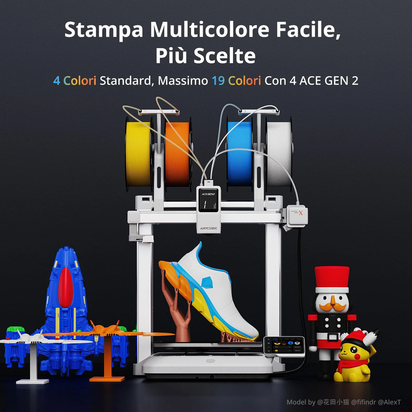 Anycubic Kobra X Multicolor Stampante 3D con Tecnologia ACE GEN 2, Velocità Massima di 600 mm/s, Stampa Nativa a 4 Colori ed Espansione Fino a 19 Colori con 4 ACE 2 Pro, 260x260x260 mm