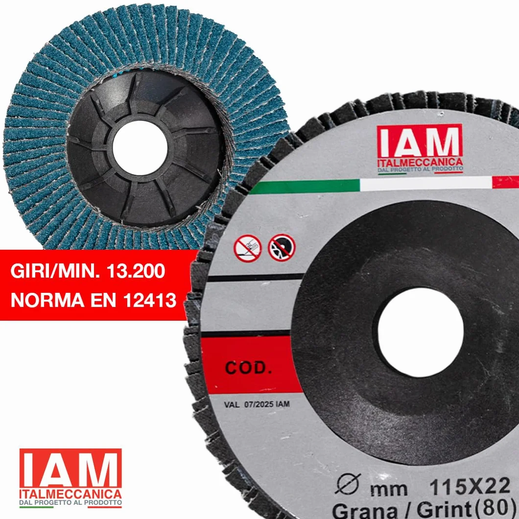 IAM Disco Lamellare Zirconio per Smerigliatrice 115x22mm Flap Disc Professionale Lamella Singola con Supporto in Nylon | Disco Abrasivo per Acciaio Inox e Metallo | Alta Durata | Grana 80 | 10 pezzi
