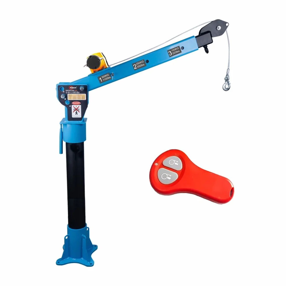 Pismire Gru a braccio pieghevole da 500 kg con verricello elettrico da 1590 kg, 12 V - Rotazione a 360°, telecomando doppio (a infrarossi + cablato), in acciaio verniciato per pickup, blu
