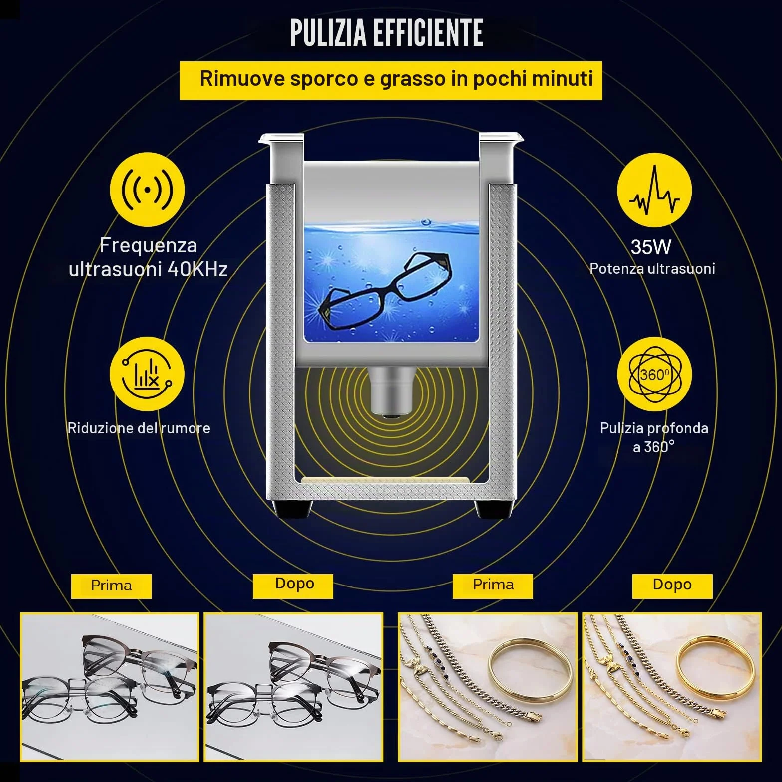 VEVOR Pulitore a ultrasuoni 800ml, 35W Pulitore ultrasonico professionale in acciaio inossidabile, potente macchina di pulizia ad ultrasuoni a frequenza di 40 kHz con display LED per gioielli, orologi
