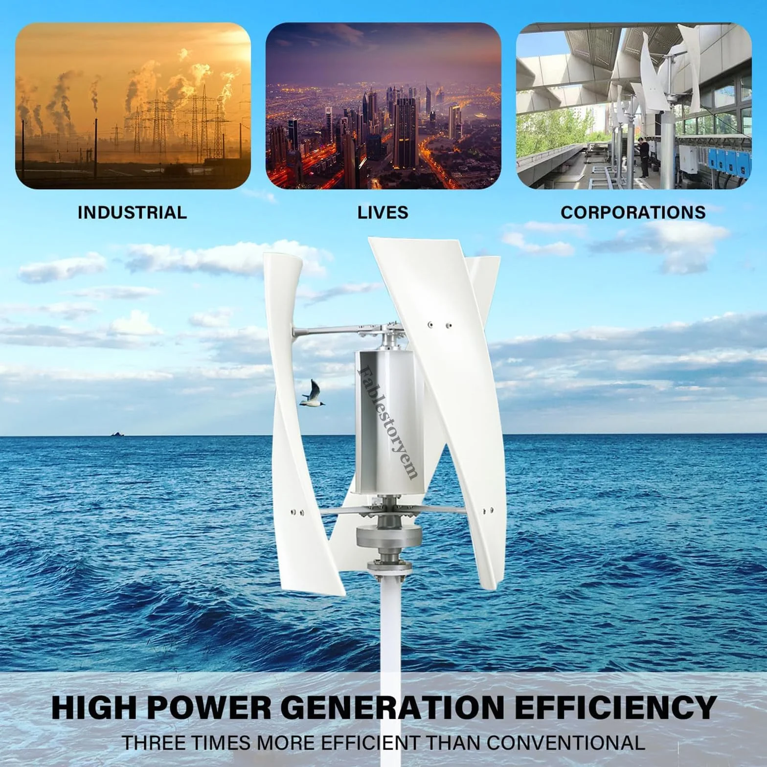 Generatore Eolico Verticale da 14000W Kit Energia Eolica 12V 24V 48V 110V 220V 3 Pale con Controller Kit Turbina Eolica per Integrazione Energetica Domestica,White-24V