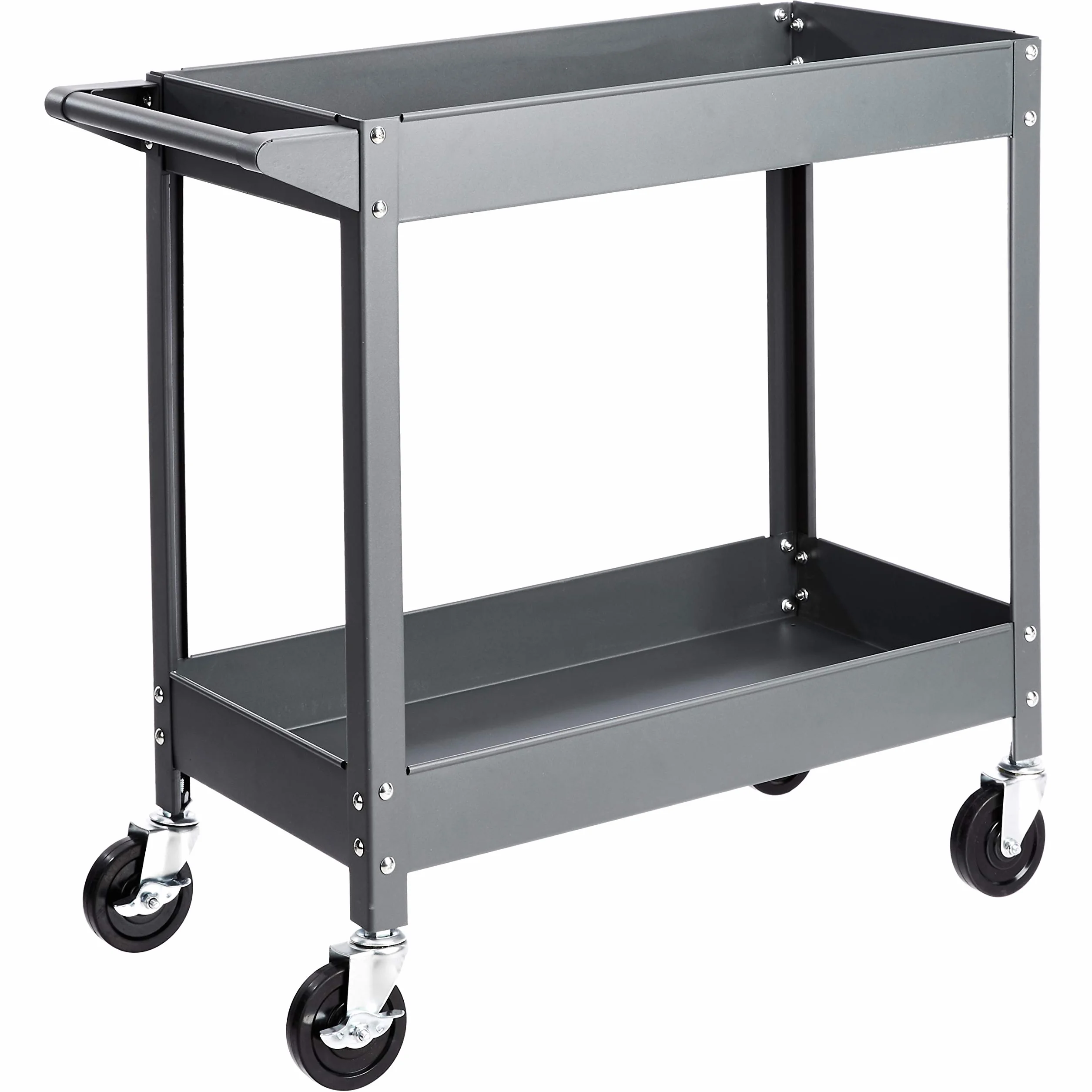 Amazon Basics - Carrello multiuso, in acciaio, 2 ripiani a vaschetta, portata 181 kg, grigio