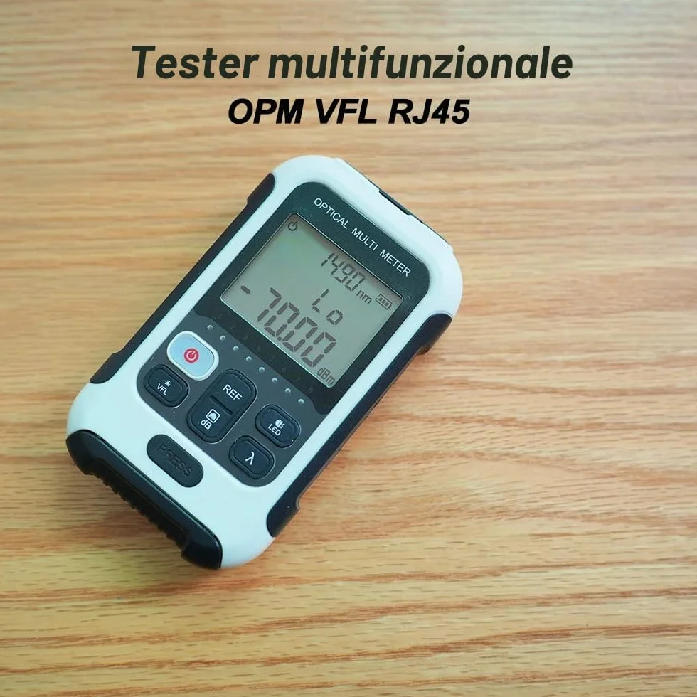 Misuratore di potenza ottico tutto in 1 con risoluzione dei guasti visivi VFL e RJ45 Monitoraggio dei cavi multifunzione in fibra ottica con batteria agli ioni di litio (AT-TM570OPMVFL)