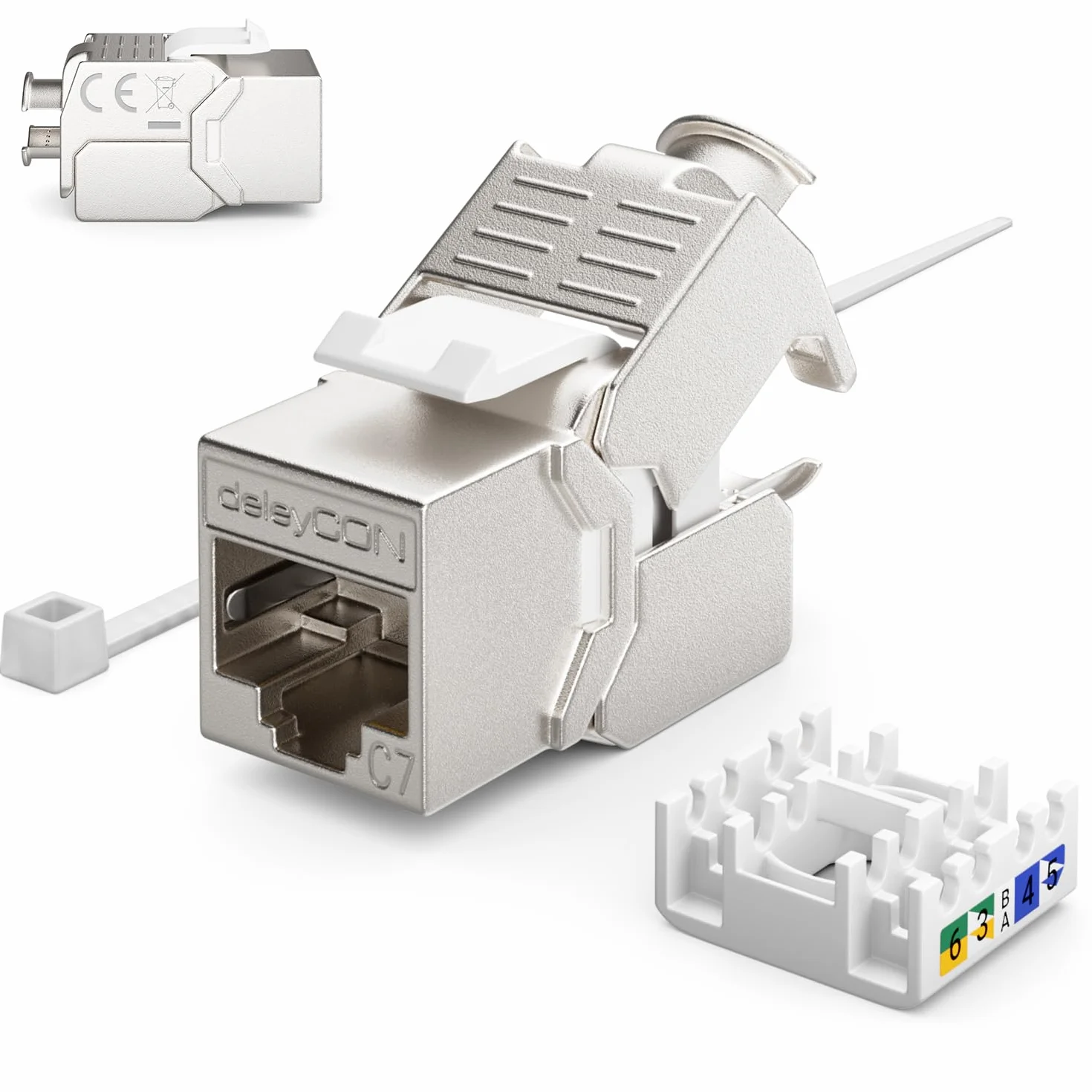 deleyCON 24 Porto CAT7 Pannello Patch SET Campo Delle Patch Campo di Distribuzione Modulare 1 IU 19" Pollici Montaggio Rack + 24x CAT 7 Keystone Moduli RJ45 10 Gbit/s 600 MHz Cavi di Posa Nero