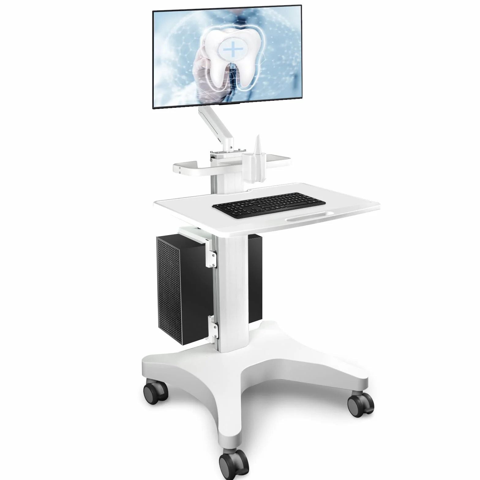 Kalolary Mobile Trolley Medical Cart,Carrello regolabile in altezza per computer portatile con ruote, per studio dentistico, con ripiano per laptop, supporto per scanner orale, supporto per tastiera e