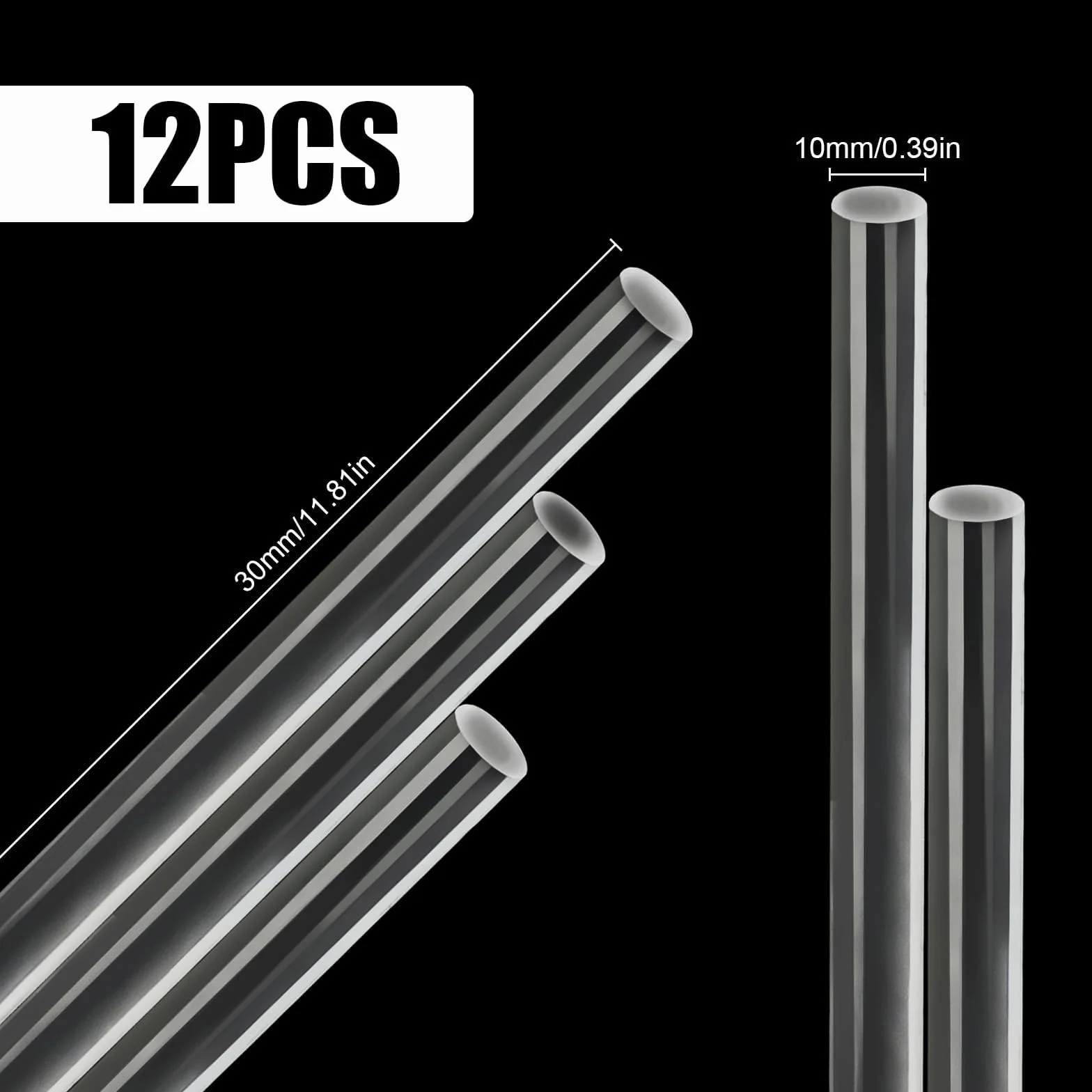 Bastoncini di plastica acrilica trasparente 10 mm x 30 cm per fai da te artigianato