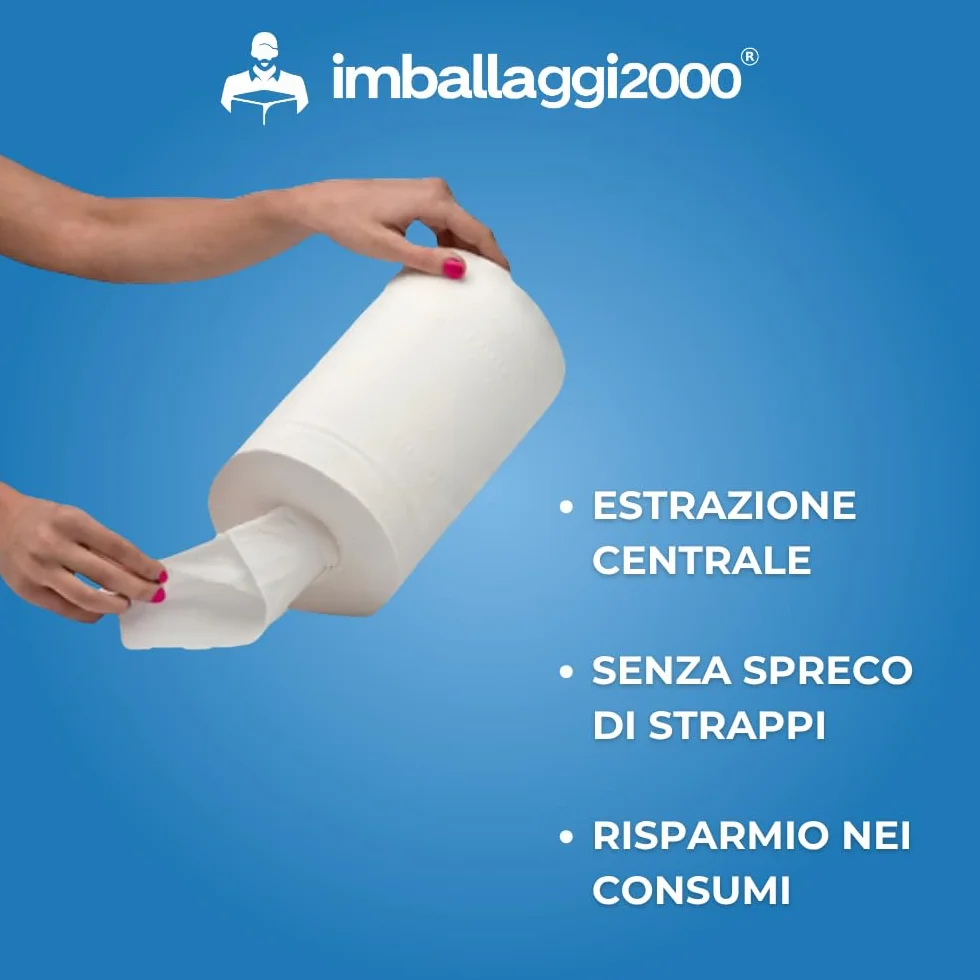 IMBALLAGGI 2000 - Rotoli Asciugamani Carta 2 Veli in Pura Cellulosa, 1 pack, Confezione da 12-220 Strappi Ogni Rotolo, Altezza 21.5 cm - Certificazione Ecolabel