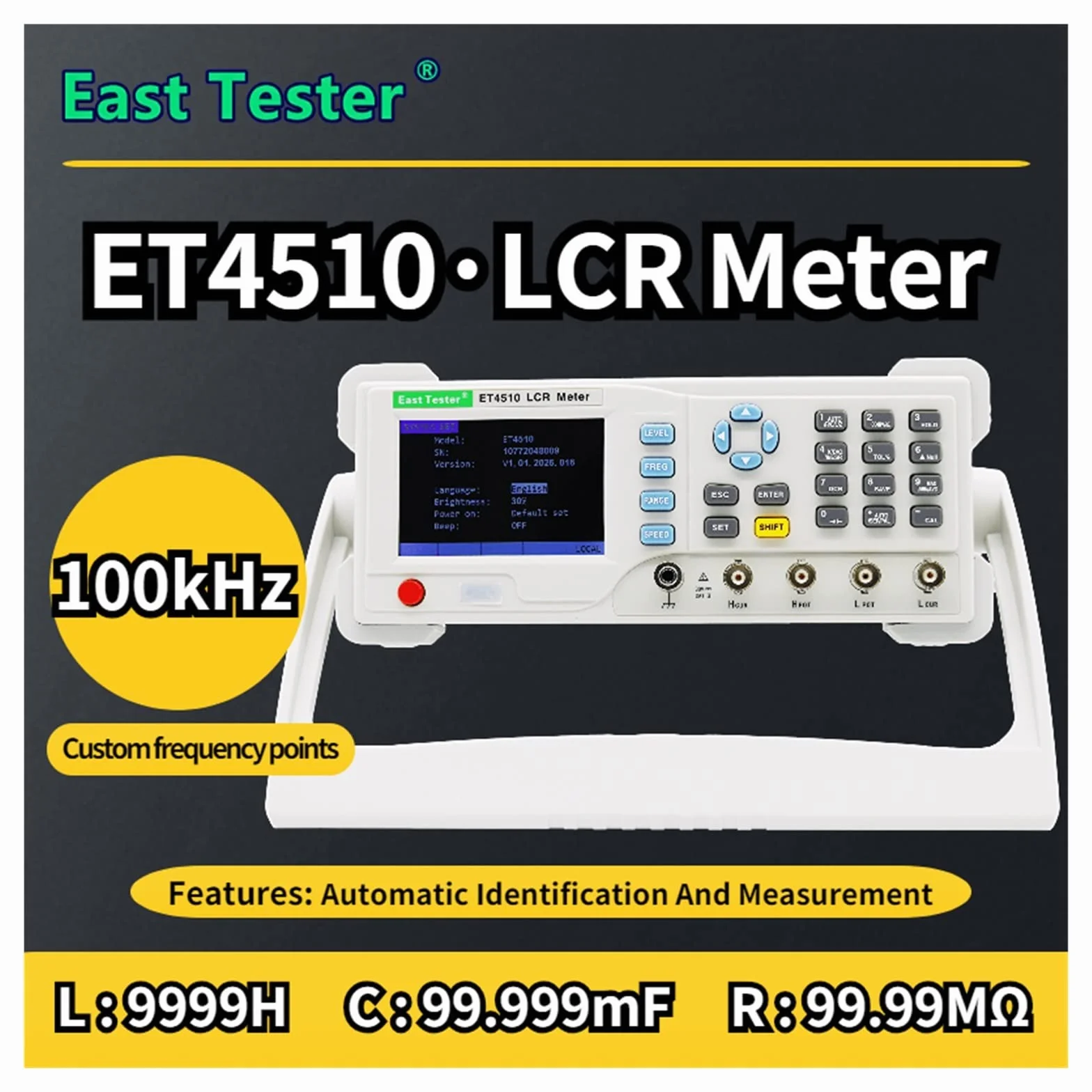 Generatore di Segnale Bridge LCR digitale desktop serie ET45 (ET4501/ET4502/ET4510) Misuratore di induttanza resistenza capacità da banco con schermo LCD TFT 3,5"(ET4510)