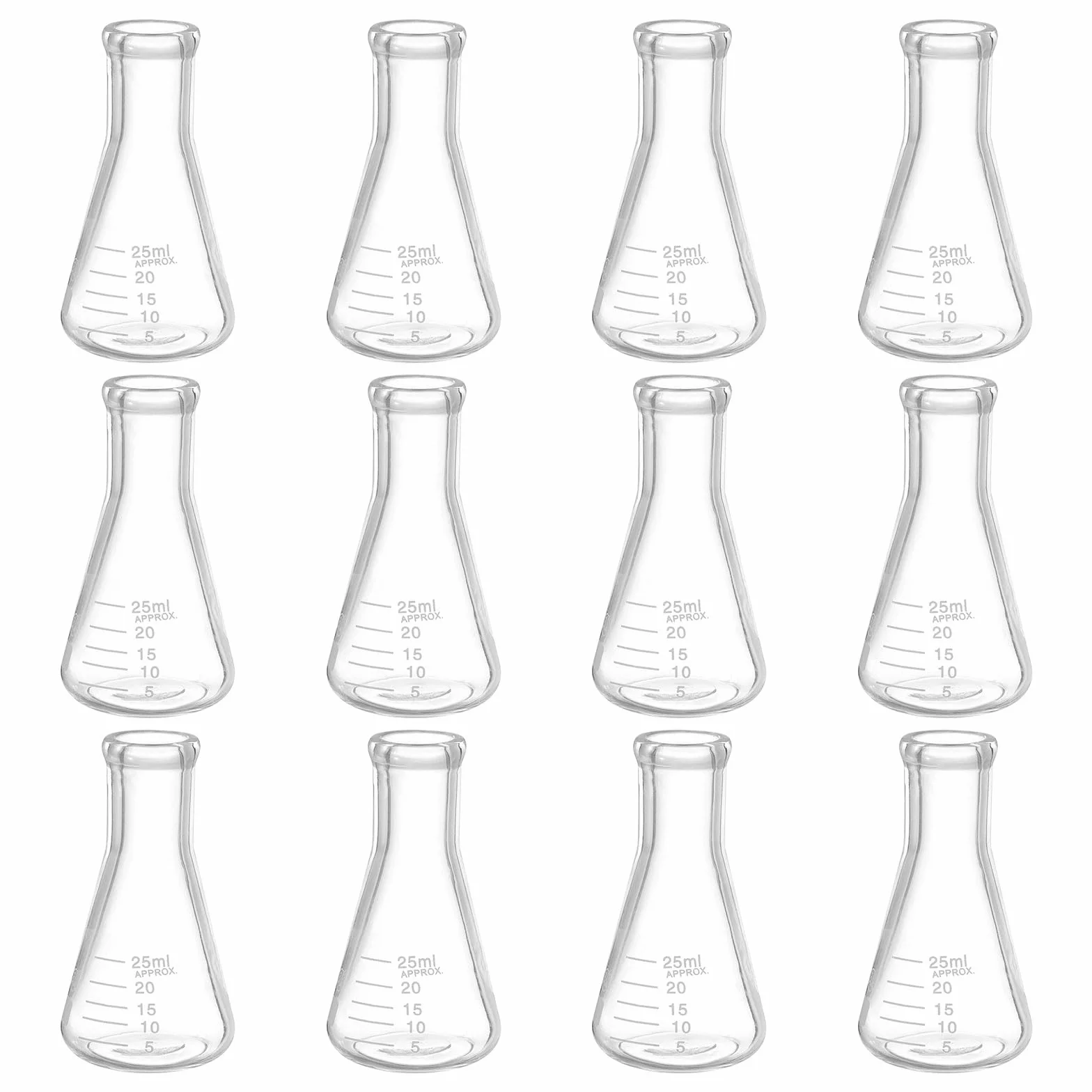 PATIKIL Ampolla Erlenmeyer, 12pz 25ml Ampolle a Bocca Stretta in Vetro Borosilicato Graduazione Stampata Esperimenti di Laboratorio, Chimica e Studio Scientifico
