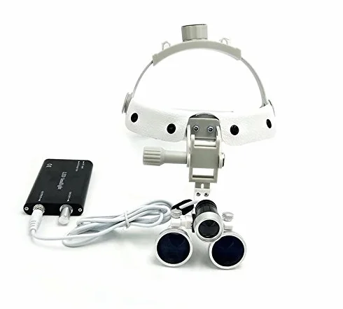 Loupes - Lente d'ingrandimento binoculare chirurgica in vetro, 3,5x, con faro a LED, fascia in pelle