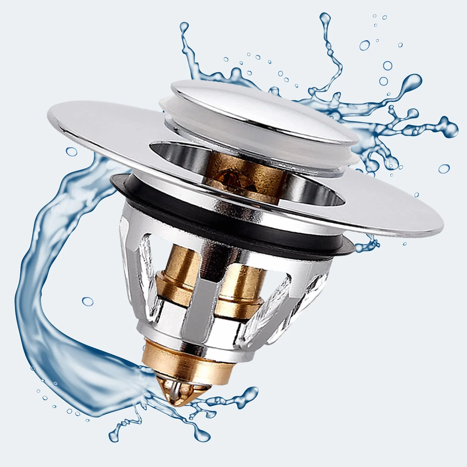 Tappo Lavandino Bagno Universale Piletta Click Clack Ottone Argento