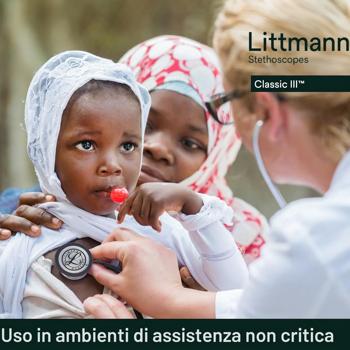 3M Littmann Classic III Stetoscopio per monitoraggio, tubo auricolare blu Caraibi, 69 cm