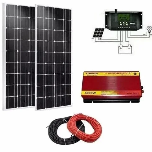 Kit Fotovoltaico Inverter 3000W Pannello Solare 2X 100W regolatore 30 amp PVM ENERGIA SOLARE CAVO 4MM ALESHOP82