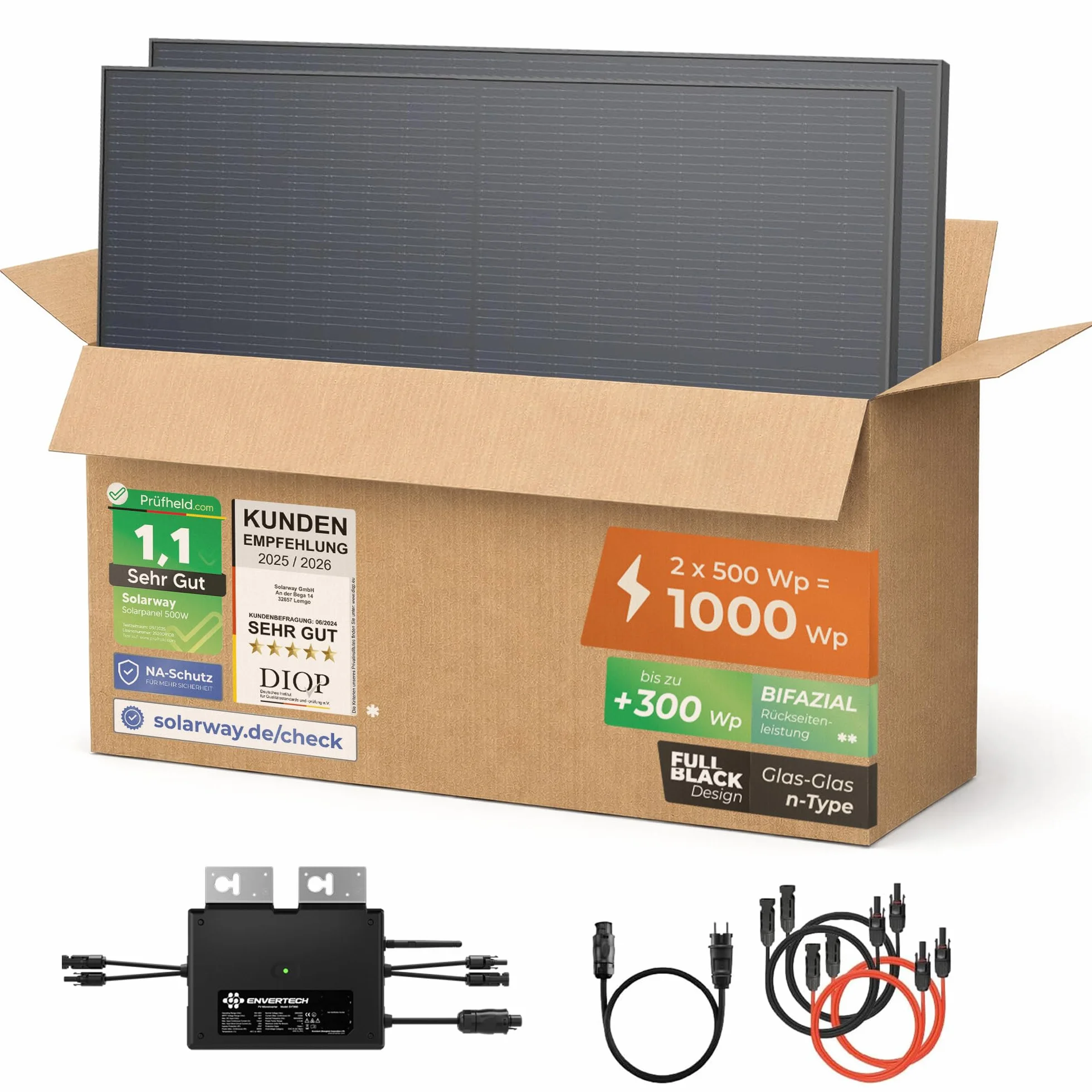 Solarway Centrale elettrica da balcone 1000 W 800 W inverter Envertech pannelli solari bifacciali set completo