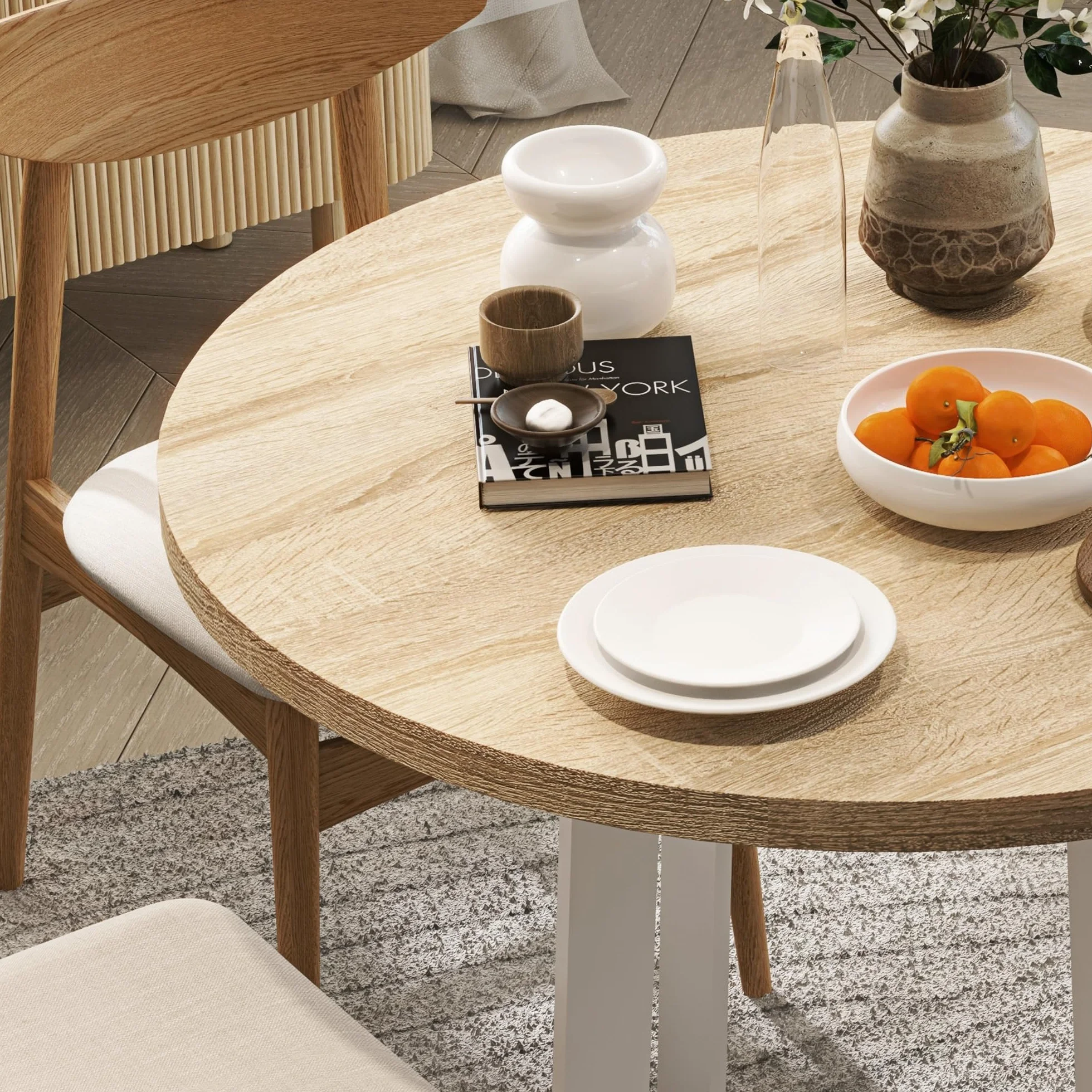 HOMCOM Tavolo da Pranzo Rotondo Ø100x75cm Bianco per 4 Persone