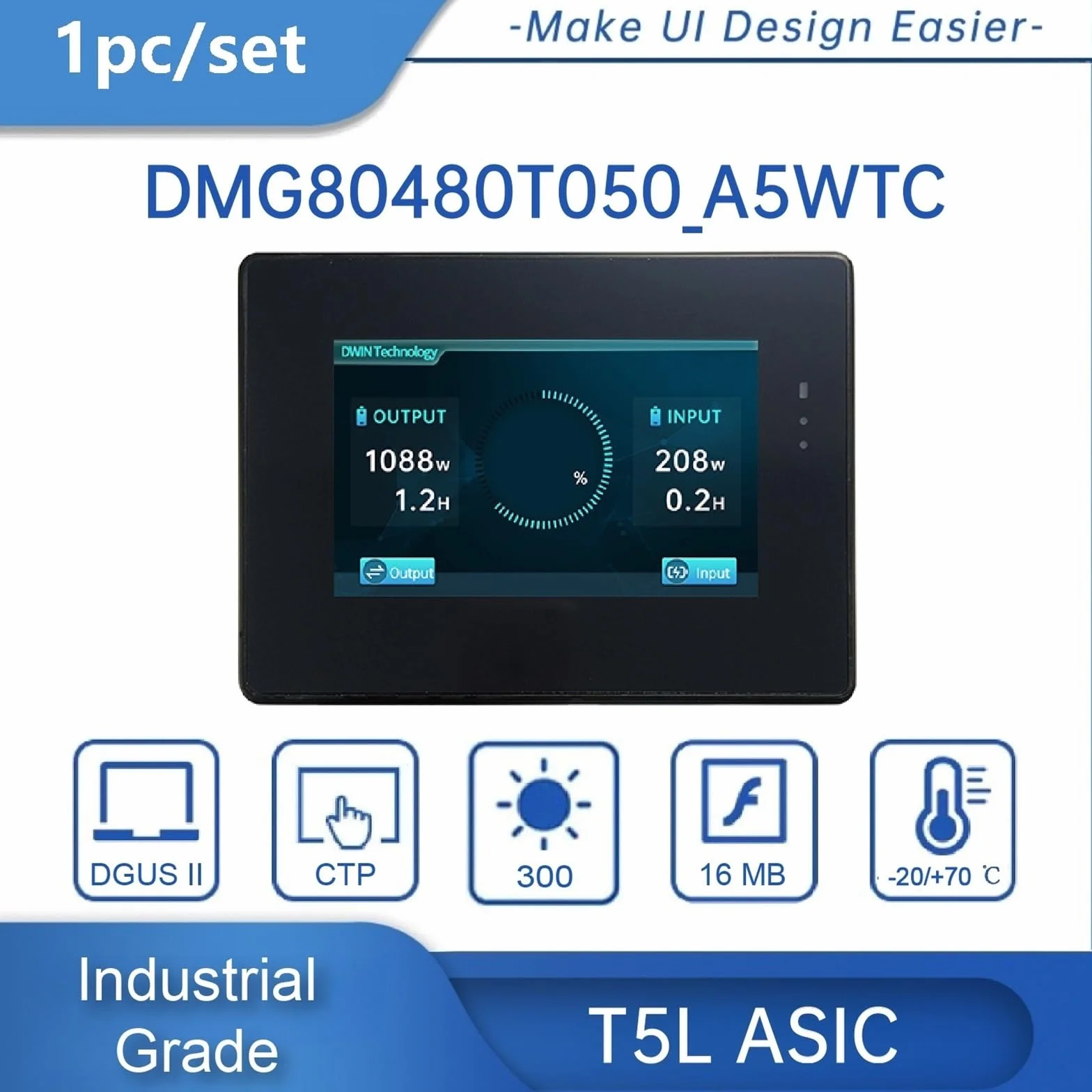 HMI touchscreen Modulo touch screen IPS-TFT-LCD for monitor HMI 800 * 480 LCM con supporto Shell Arduino, STM32 DMG80480T050_A5W(CTP with accessory)
