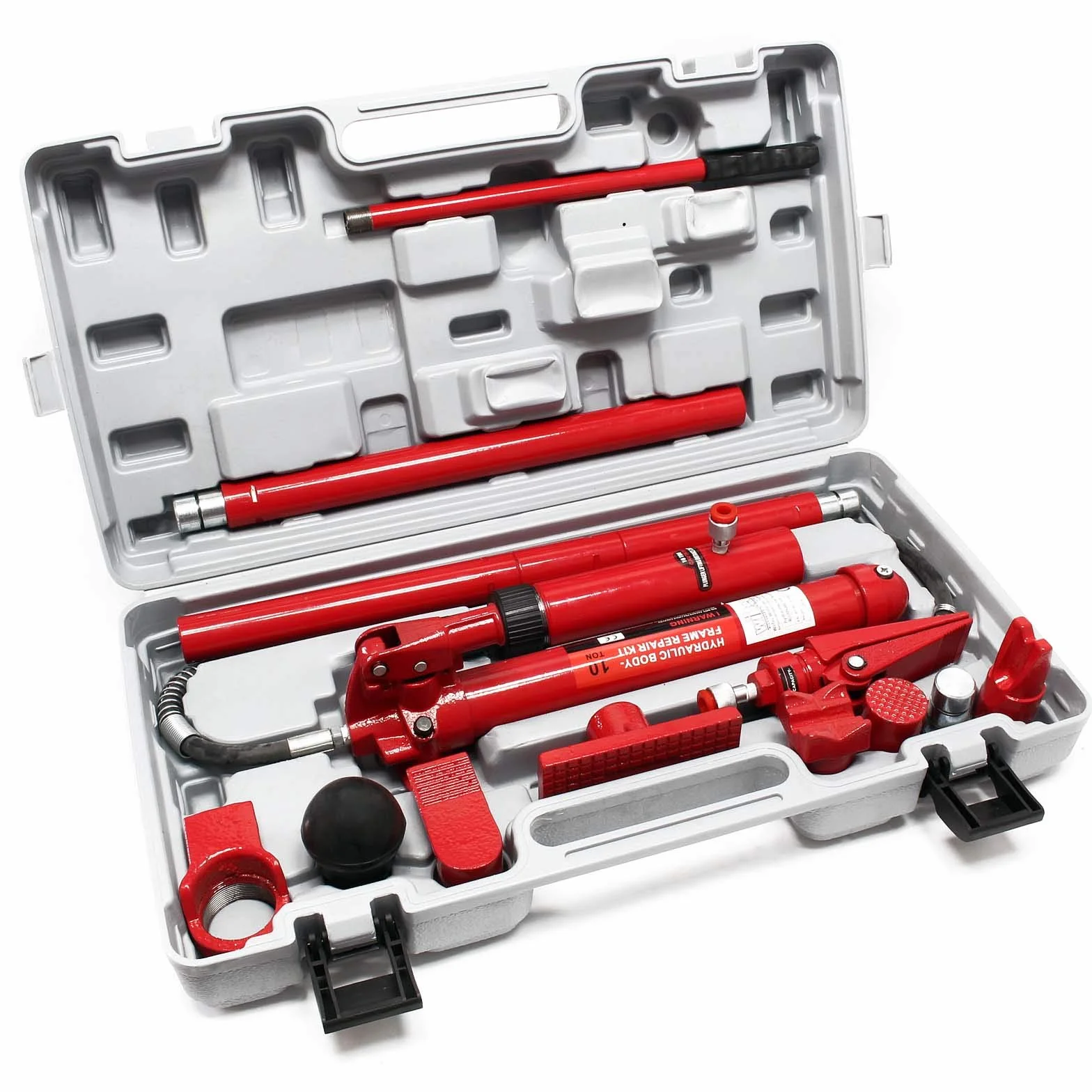Wiltec Kit Idraulico per la raddrizzatura della carrozzeria 10 t di Forza di Pressione, cric, Supporto a soffitto, Sollevatore per Macchine incl. Valigetta e Accessori
