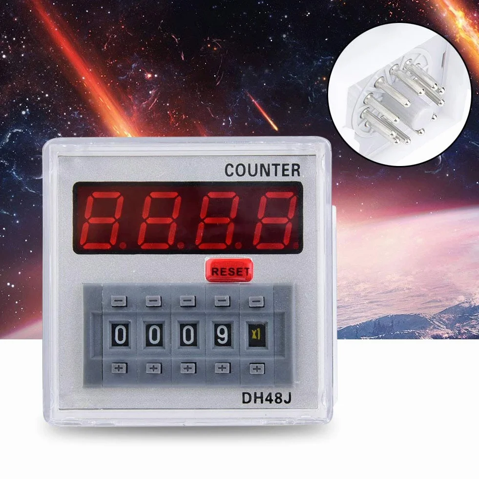 Relè Contatore Elettronico DH48J-A 24 V AC/DC ABS 1-999900 Pannello a 11 Pin Contatore o Reset Contatore con Display a LED, Relè Temporale Digitale
