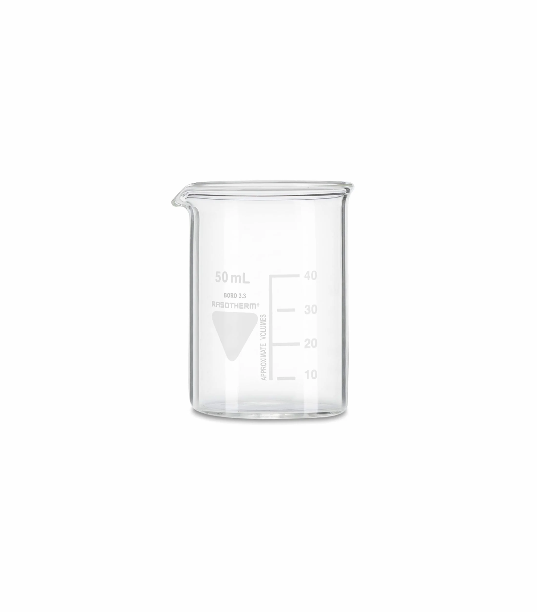 RASOTHERM- Bicchiere in vetro a forma bassa con beccuccio, Kimax Boro 3.3, vetro, 50 mL, trasparente., 1