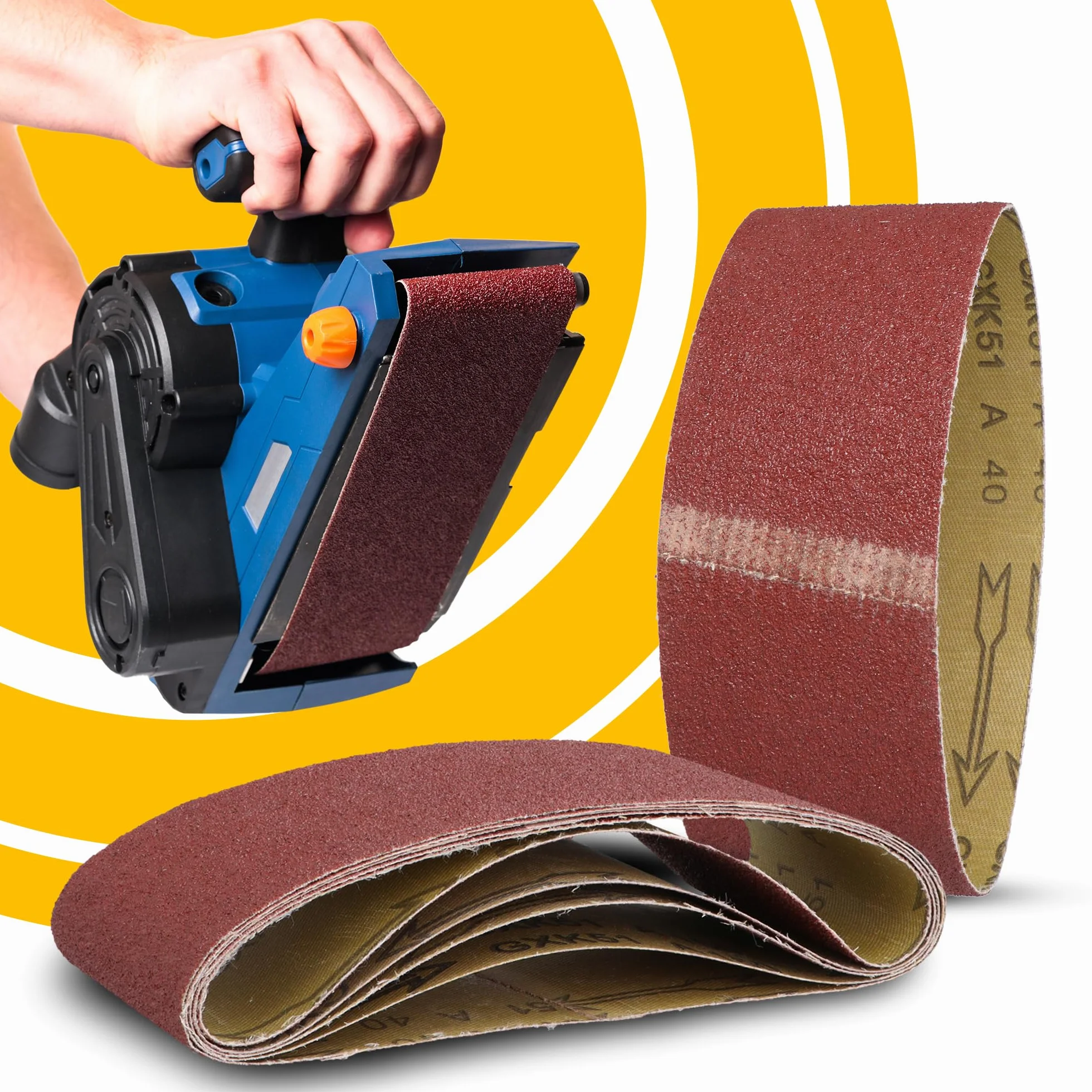 5x Nastro Abrasivo 75x533 mm P40 Levigatrice Macchina Cinghia Tessuto Carteggiatura Affilatura Sbavatura Rimozione Ruggine Legno Metallo Plastica Robusto Lunga Durata