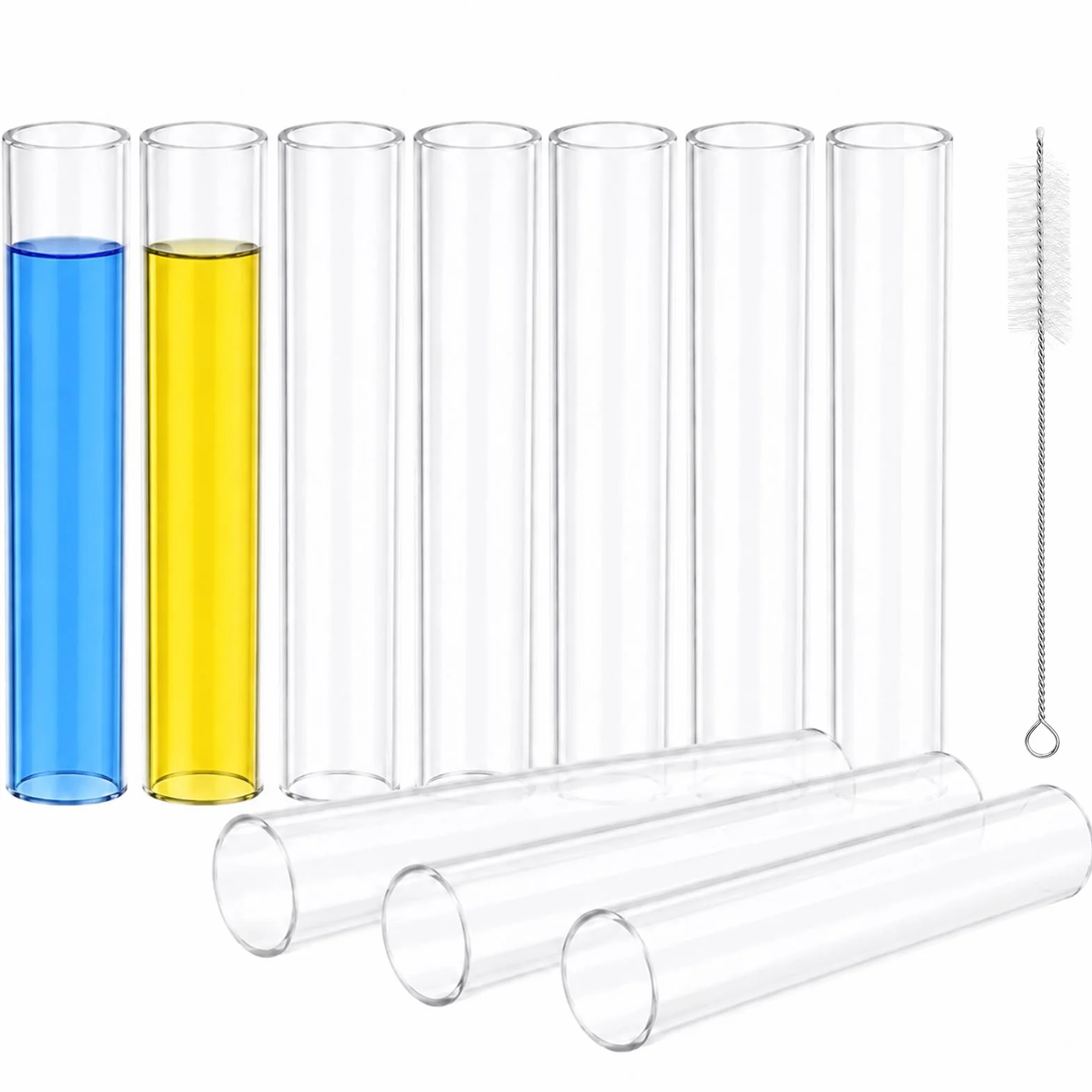 10 provette in vetro borosilicato con fondo piatto, 20 x 100 mm, con spazzola per la pulizia, maggiore stabilità della temperatura, inerzia chimica e precisione di osservazione