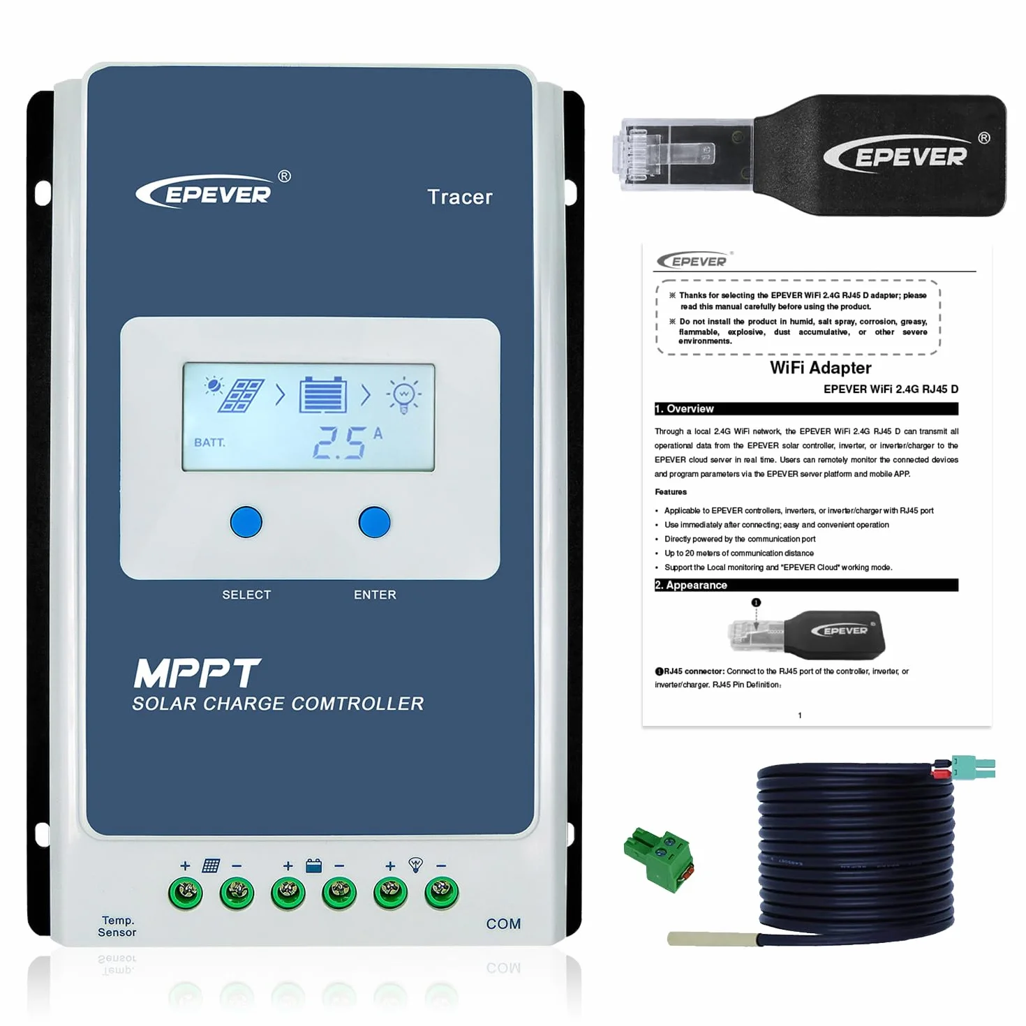 EPEVER MPPT Regolatore di carica solare 40A 12V 24V per pannelli solari auto Max PV 100V regolatore con adattatore WiFi APP set monitor