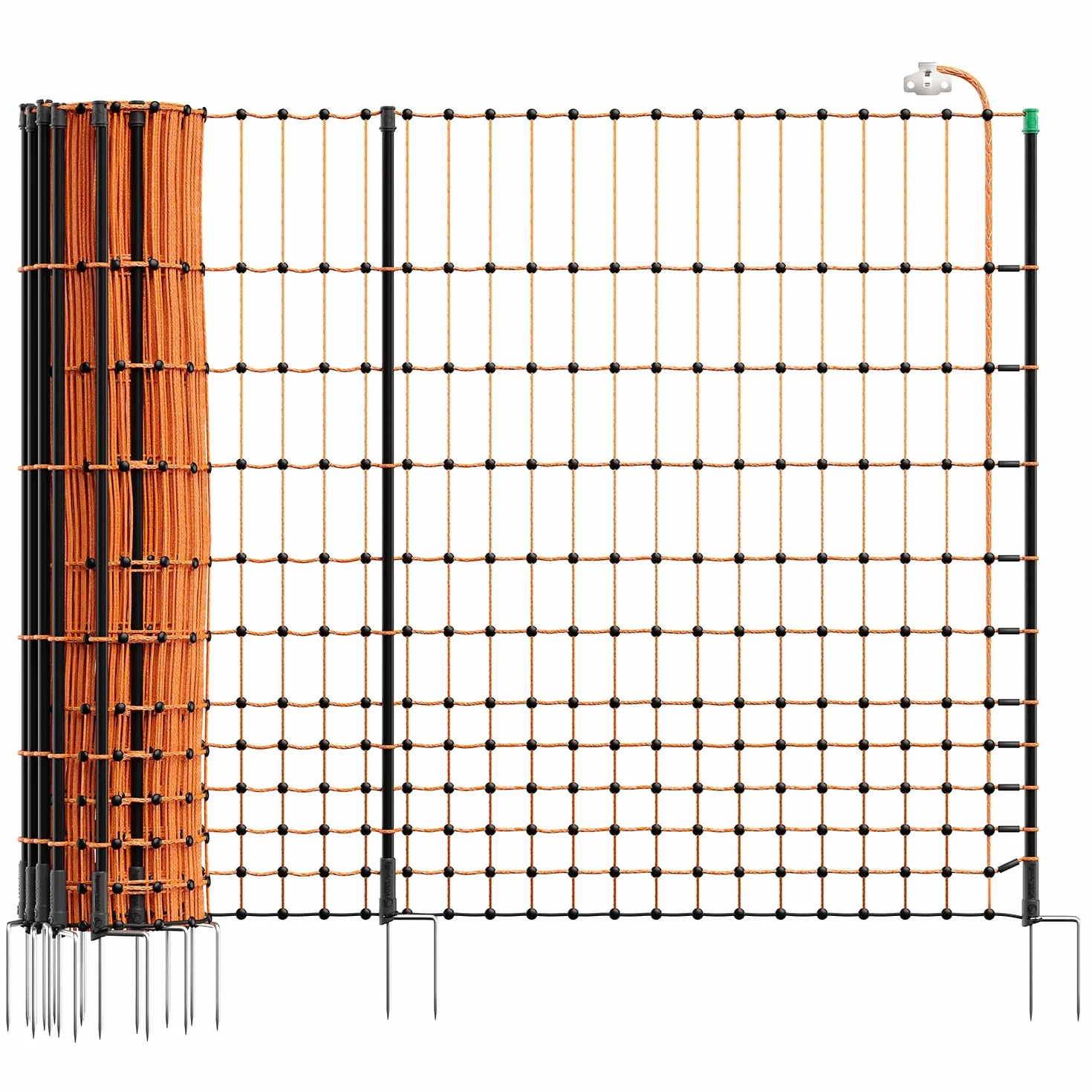 VOSS.farming Rete per pollame, per recinzioni elettrificabili farmNET+ 50 m, Altezza 112 cm, a Punta Doppia, 20 Pali, Colore Arancione