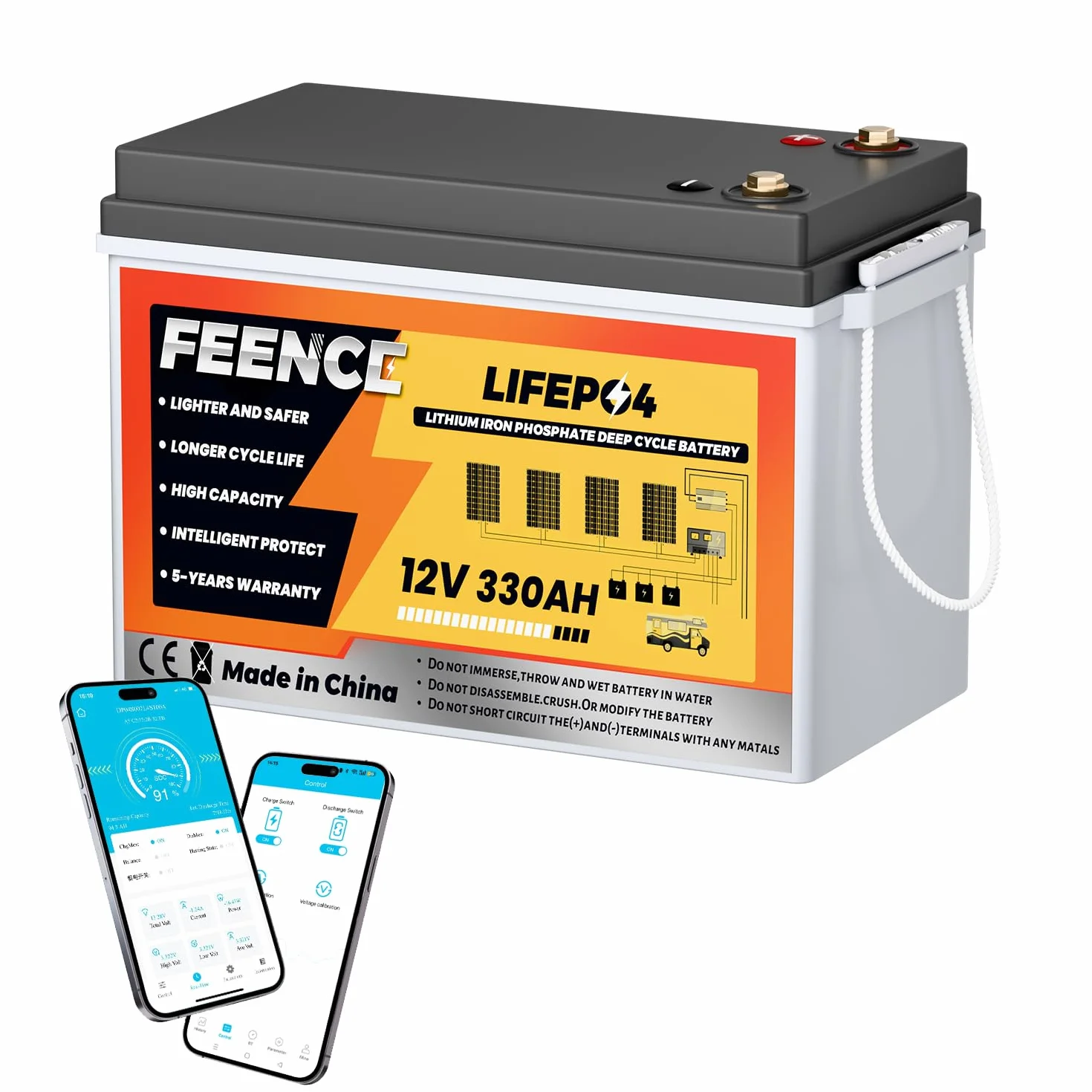 MINI LiFePO4 12 V, 330 Ah Batteria al Litio, Autobatterie BMS da 200 A, Batteria al Litio con Bluetooth, fino a 15000 cicli, Max. 4224 Wh di energia con spegnimento a bassa temperatura
