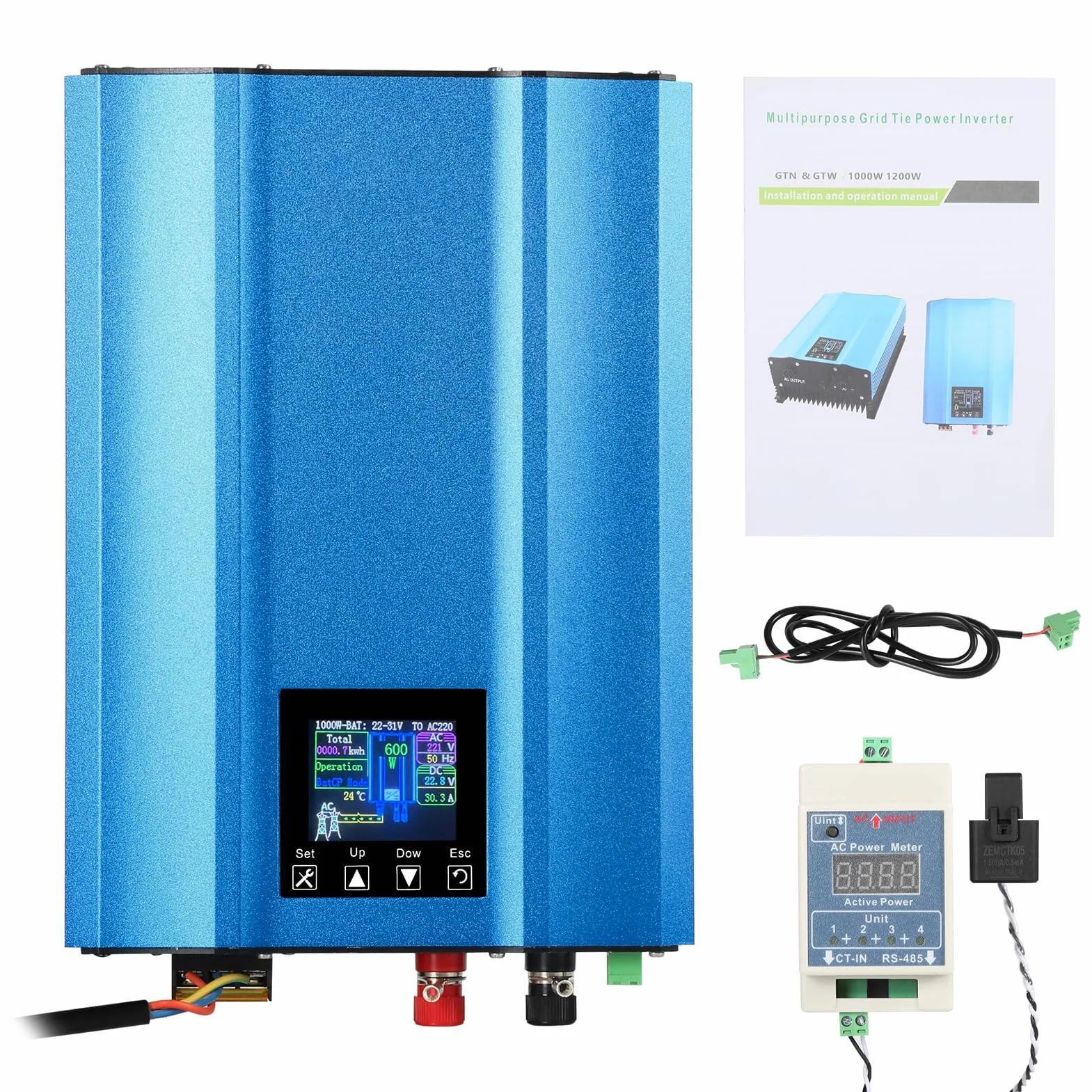 DEWIN Solare Inverter 1000W, Micro Inverter Fotovoltaico Inverter Grid Tie MPPT Micro Inverter 1000W Solar Grid Inverter di Rete per Pannelli Solari,Scarico della Batteria a 24V Regolabile AC 220V