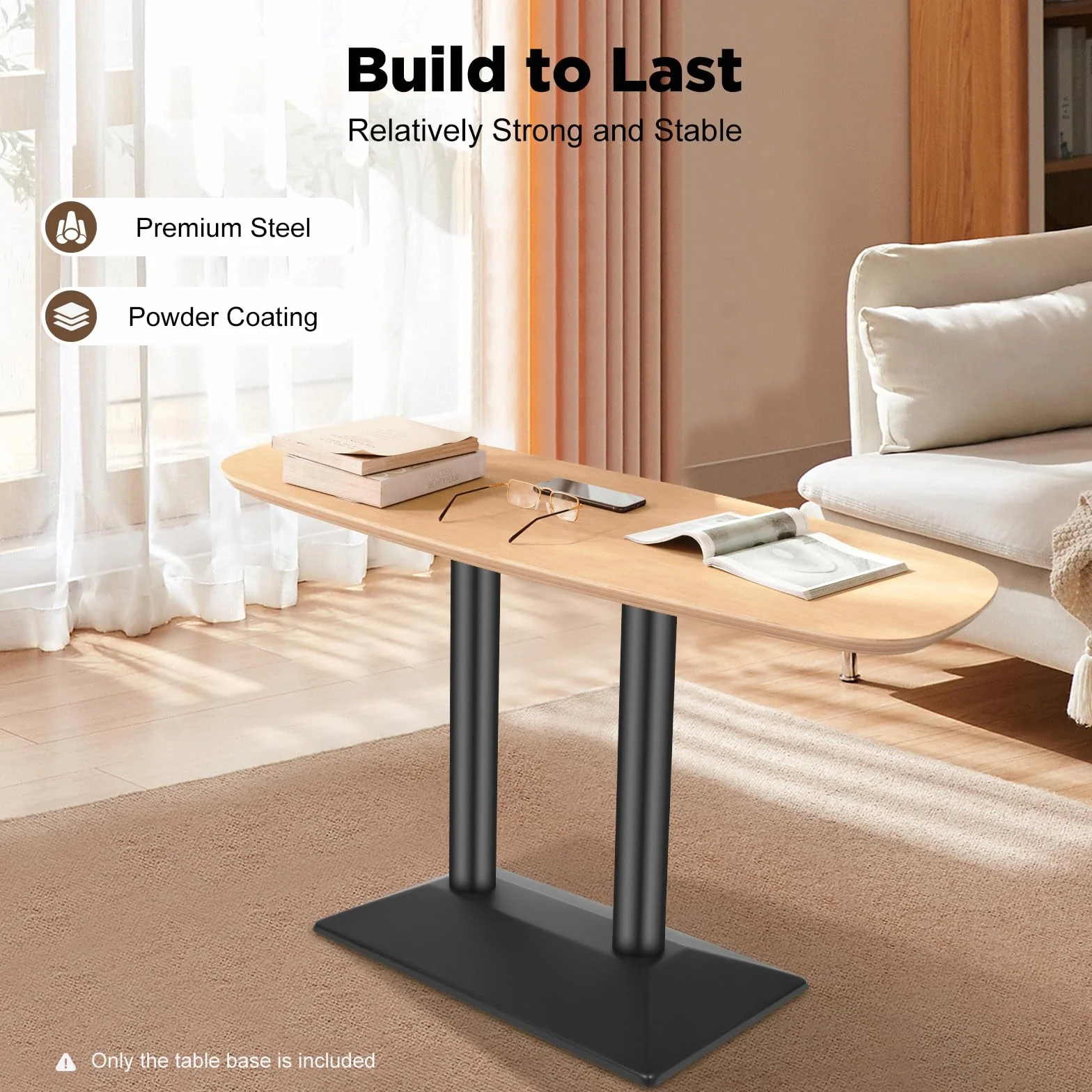 Telaio da tavolo doppio in acciaio da 72 cm – Base da tavolo con 4 viti di livellamento e capacità di carico 800 kg, verniciato a polvere nero (piastra di base 70 x 40 cm) per ristoranti, uffici e