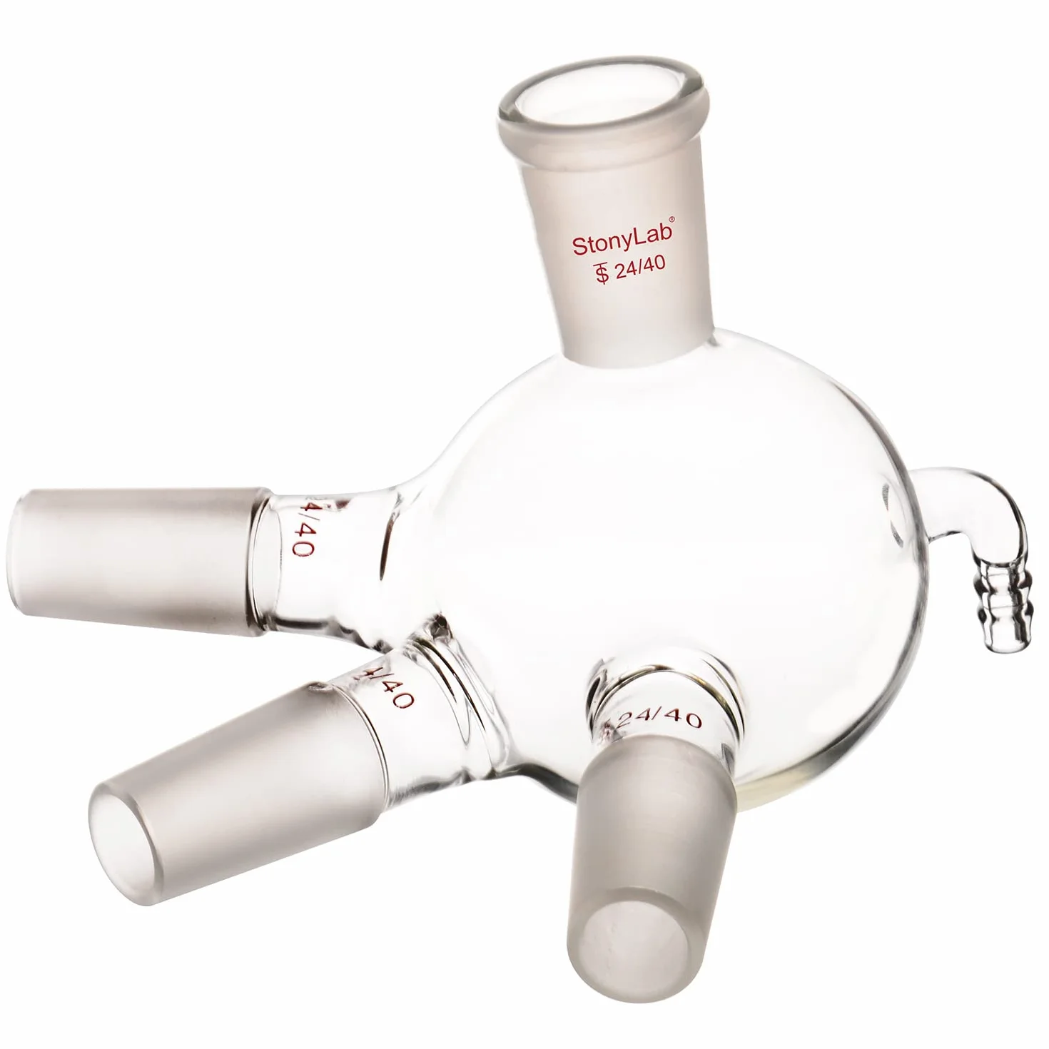 stonylab Distillazione Ricevitore di Vetro, Mucca Tipo Ricevitore per Distillazione del Vetro Borosilicato con 24/40 Giunti e Tubo Connessione, Utilizzato con Percorso Breve, 500 ml