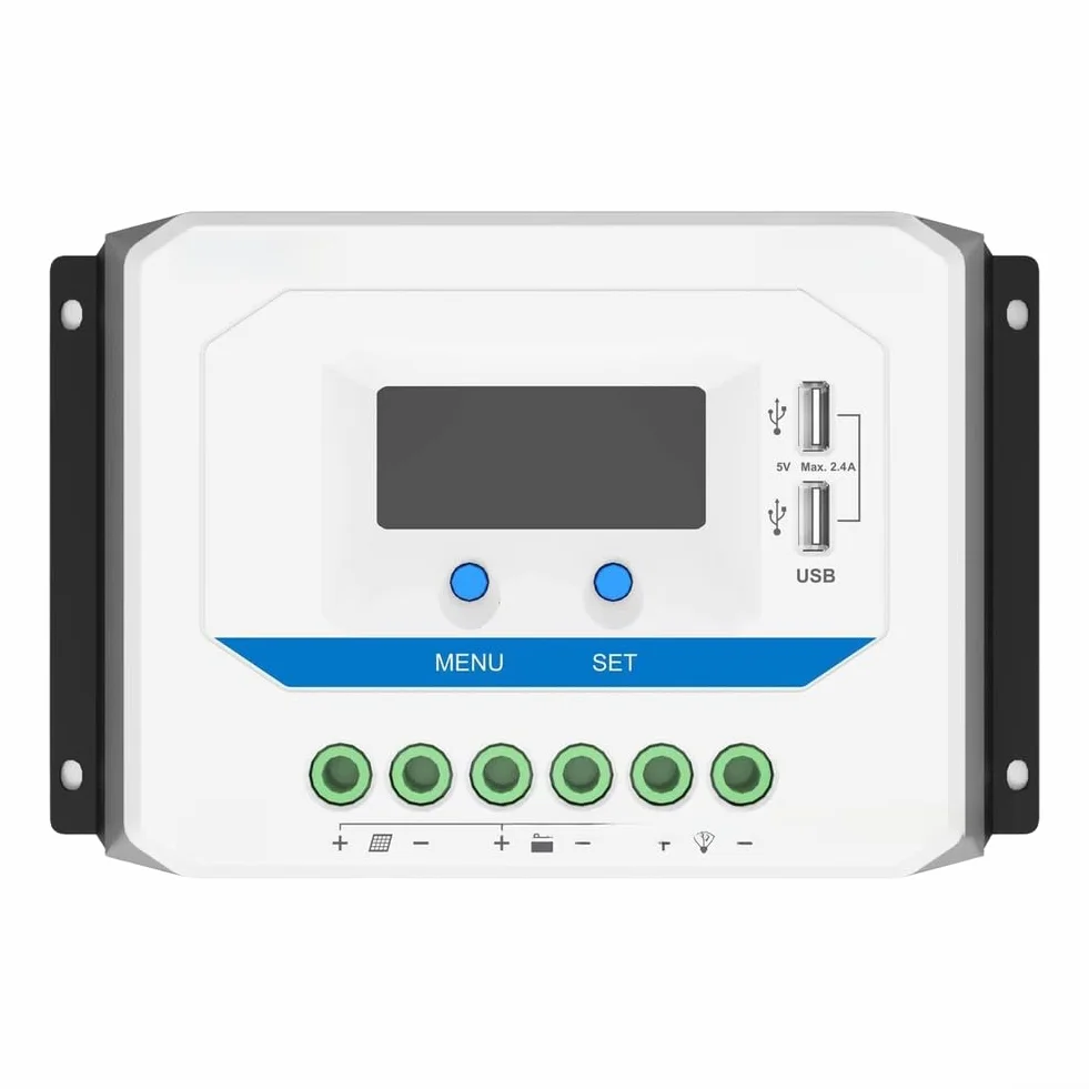 Regolatore di carica solare 12 V 24 V per camper con display LCD, doppia ricarica USB e riconoscimento automatico 12 V 24 V (60 A)