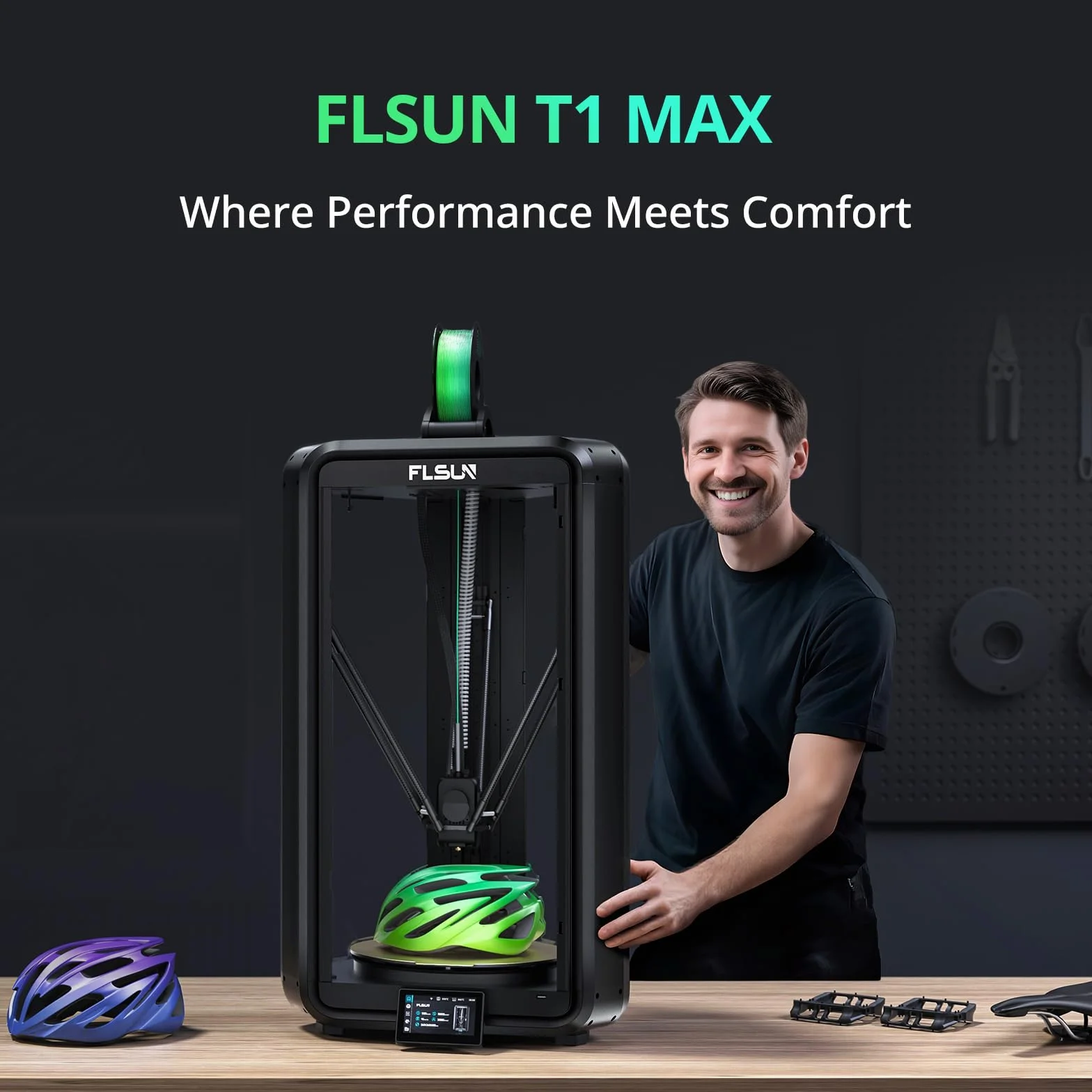 FLSUN T1 Max Stampante 3D Delta, 1000 mm/s Alta Velocità e Precisione, Design Ultra Silenzioso per Ufficio, Ugello in Acciaio & Livellamento Automatico, Area di Stampa Grande 300x300x297 mm