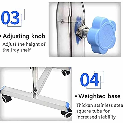 Carrello per strumenti chirurgici – vassoio mobile rimovibile in acciaio inox, altezza regolabile con coperchio piatto per attrezzature e forniture