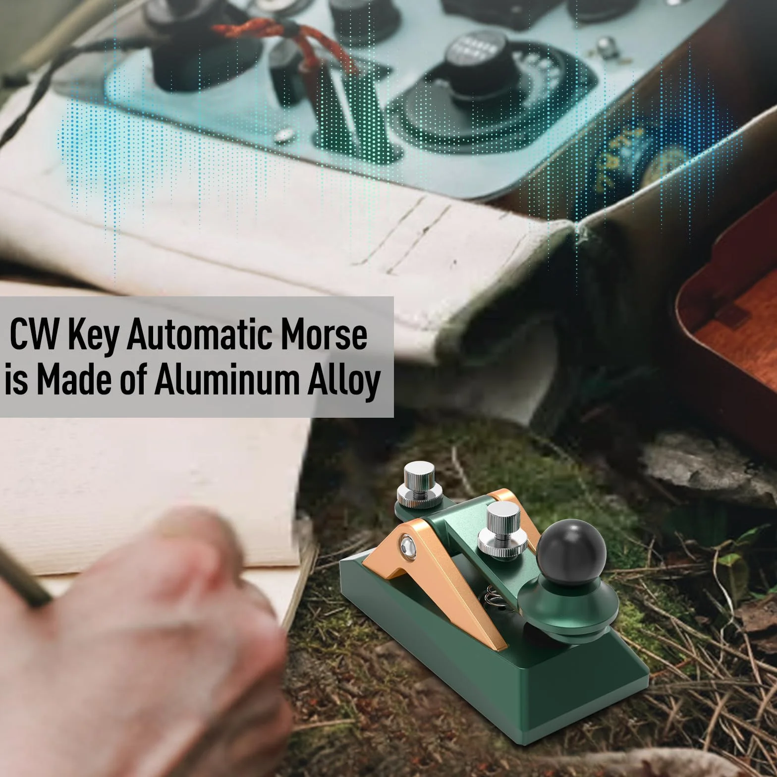 CW Morse Code Key - Chiave tascabile con codice Morse Telegraph Base in lega di alluminio grigia per radioamatoriali, tensione regolabile (verde-09B)